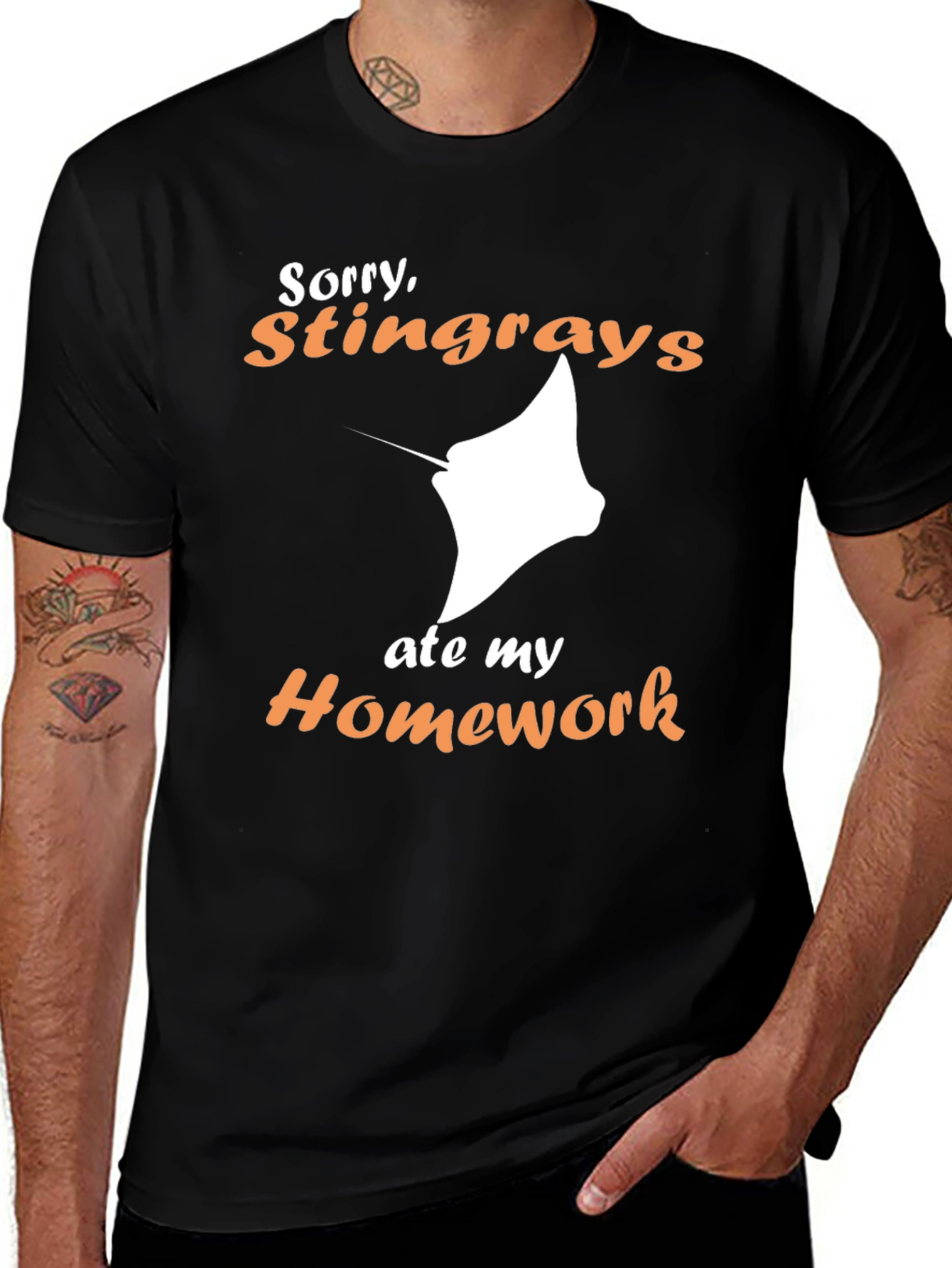 Black Stingray Ate My Homework Graphic T-Shirt main image