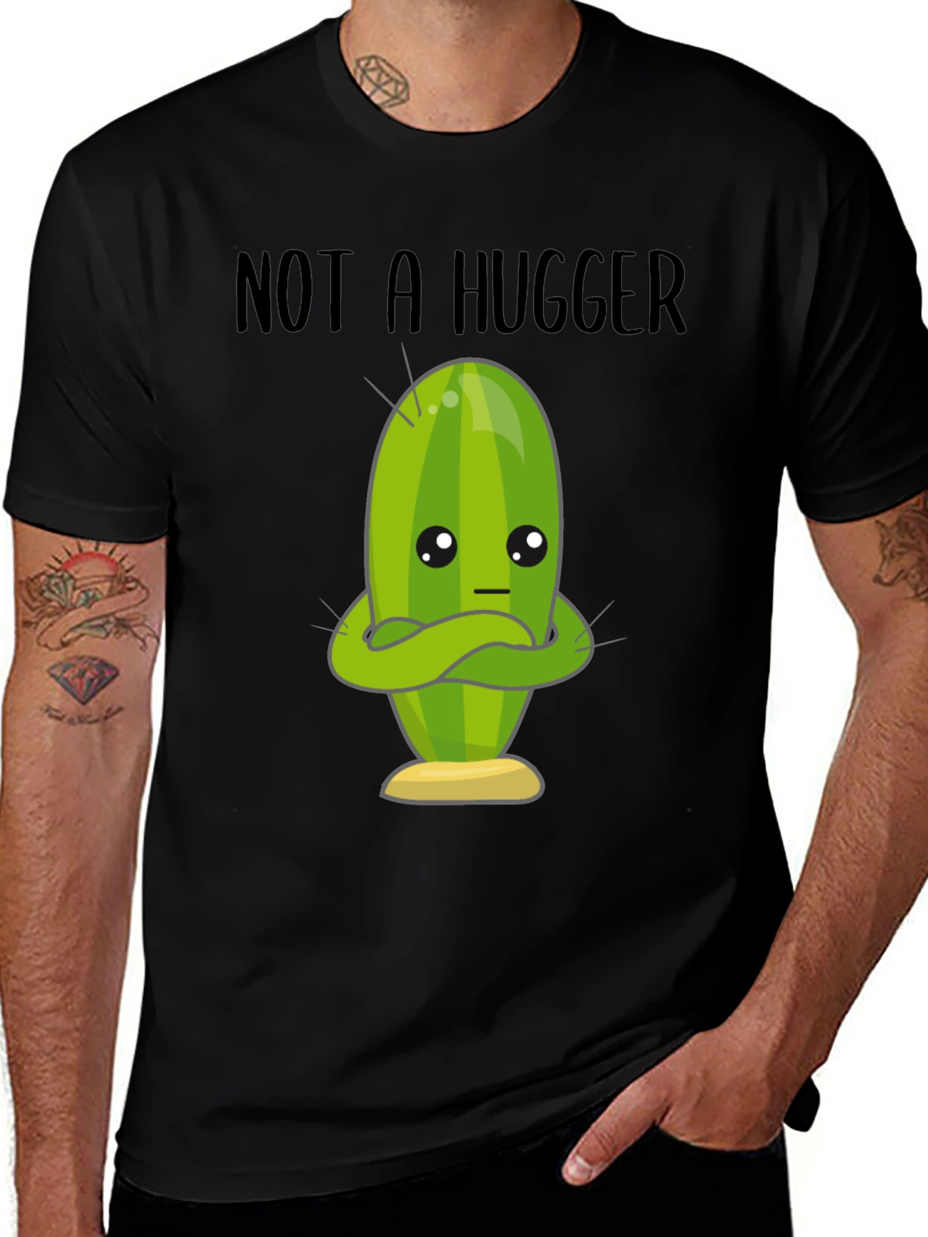 Variant 3 of Not A Hugger Cactus Graphic T-Shirt - Black