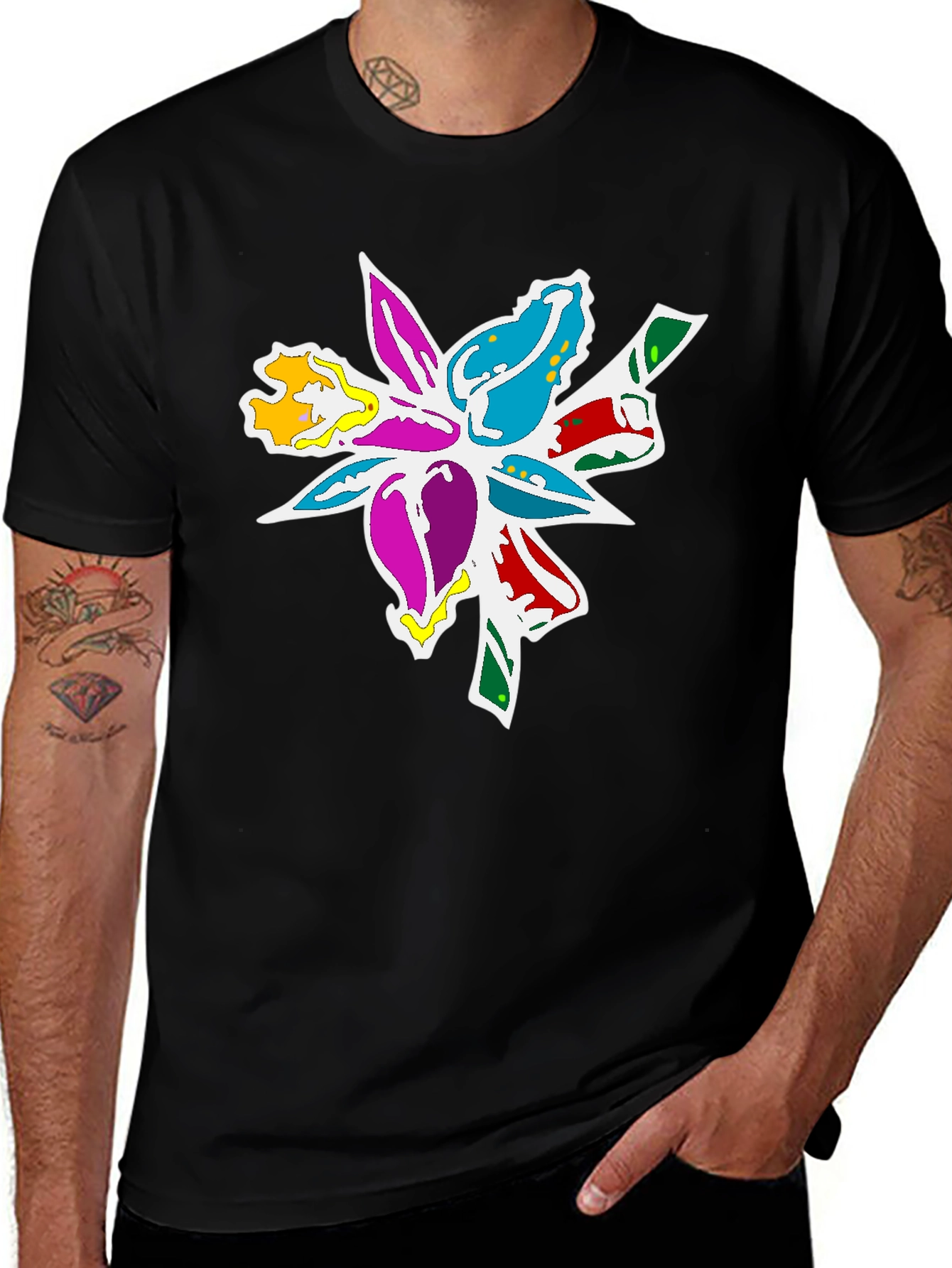 Variant 23 of Abstract Floral Graphic Tee - Vivid Colors, Stylish Design