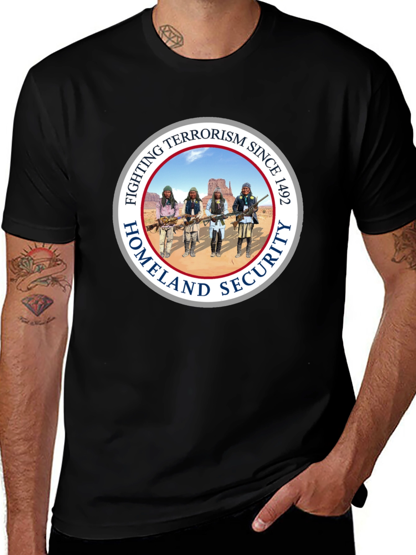 Variant 23 of Homeland Security Fighting Terrorism Since 1492 T-Shirt