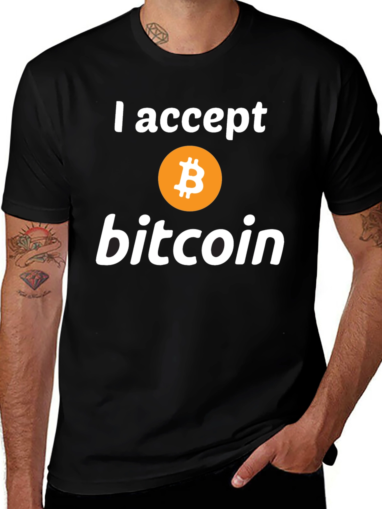 Variant 6 of I Accept Bitcoin Black T-Shirt Crypto Currency