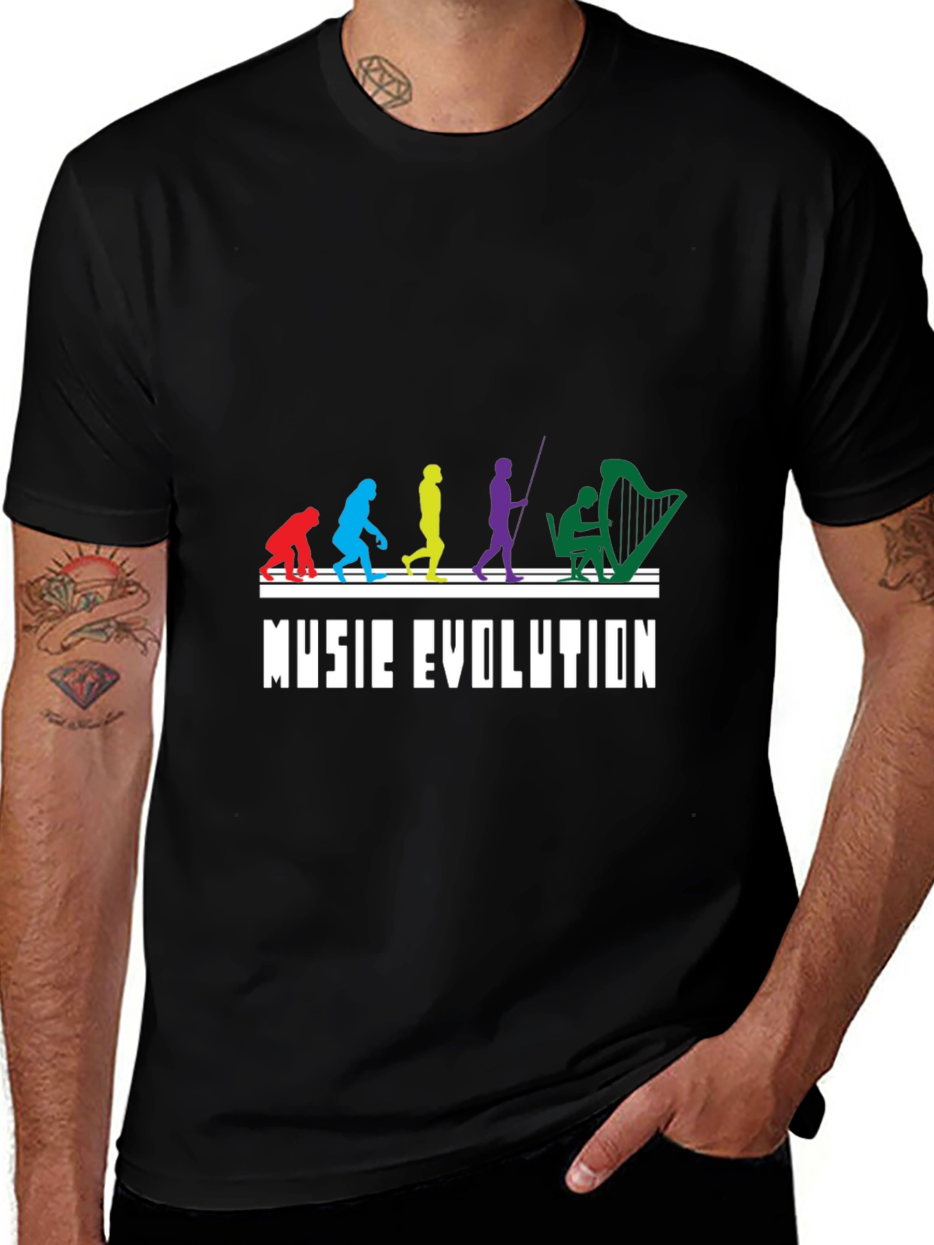 Music Evolution Graphic T-Shirt - Black