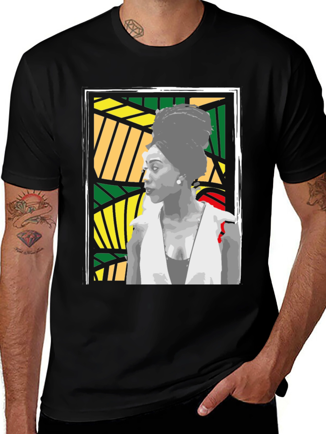 Variant 3 of Black T-Shirt with Artistic Portrait Design