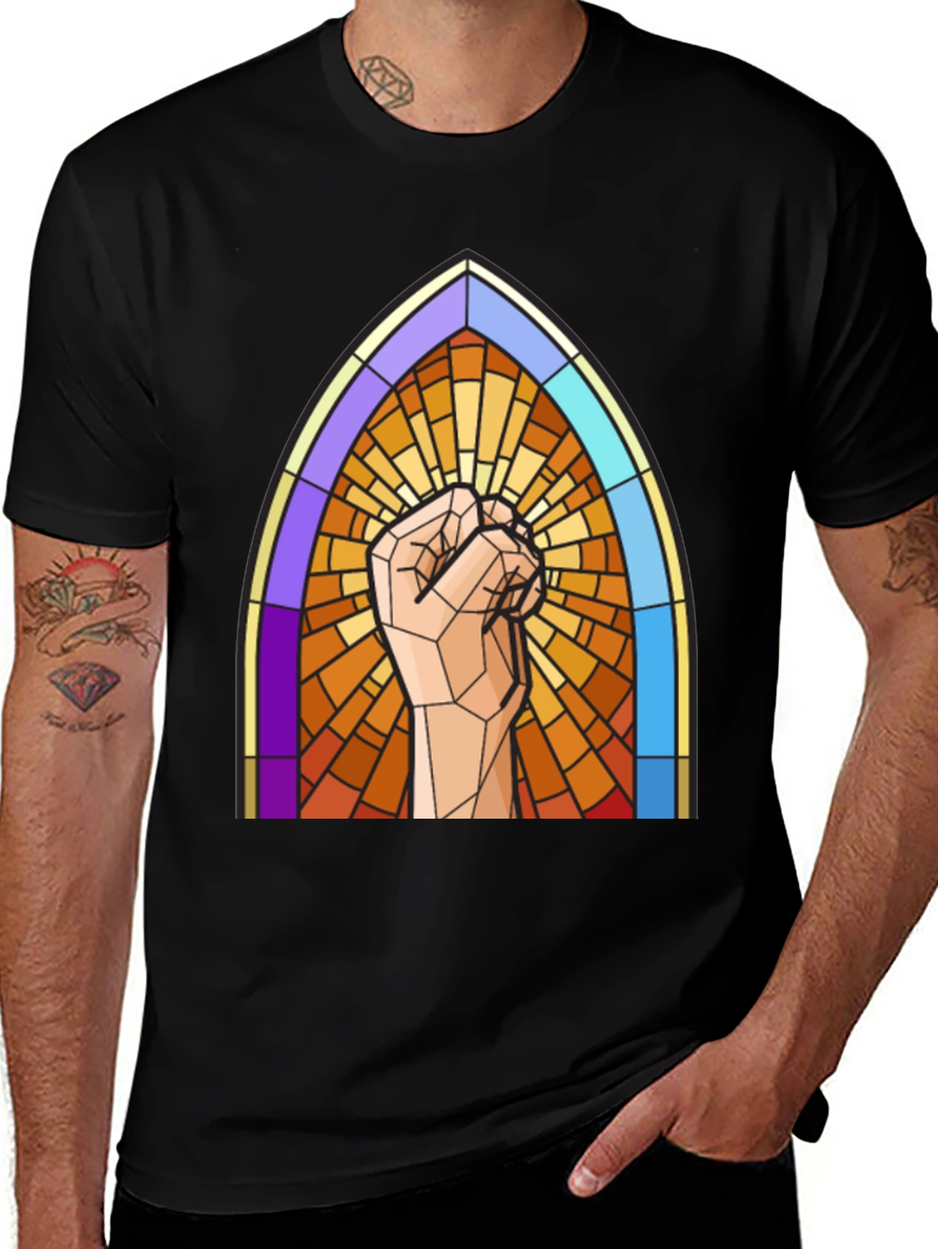 Variant 26 of Stained Glass Fist Graphic Tee - Bold Statement Shirt
