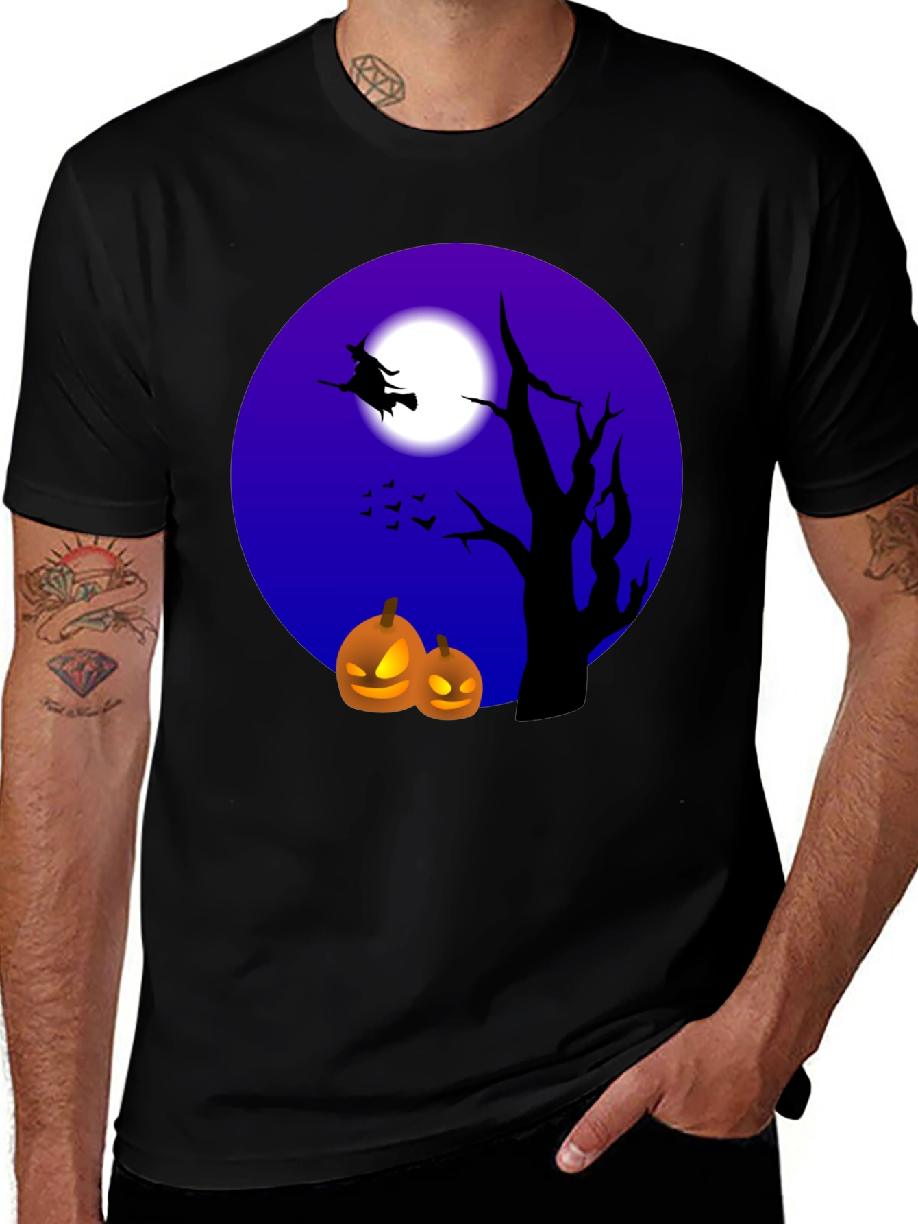 Black Halloween Witch and Pumpkin T-Shirt main image