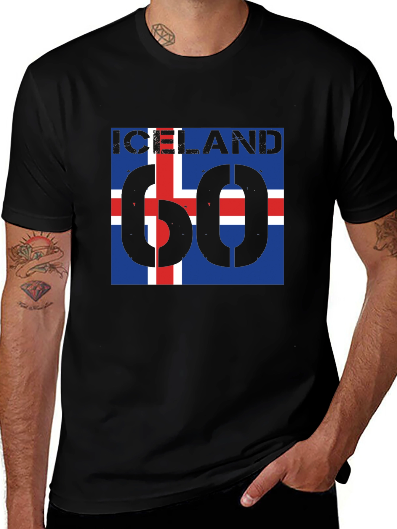 Iceland Flag T-Shirt - Black Crew Neck Graphic Tee