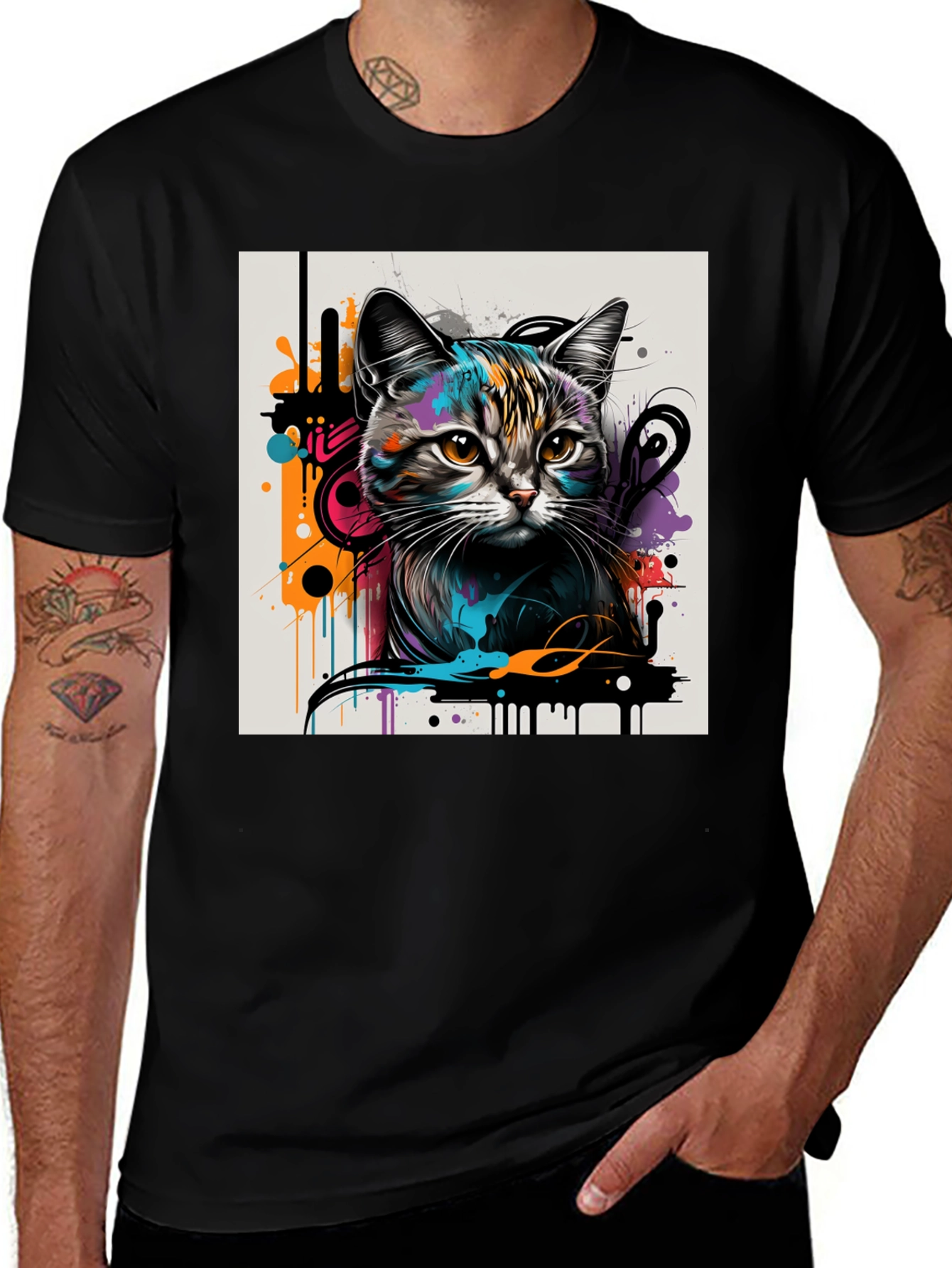 Variant 17 of Abstract Cat Graphic Tee - Black T-Shirt