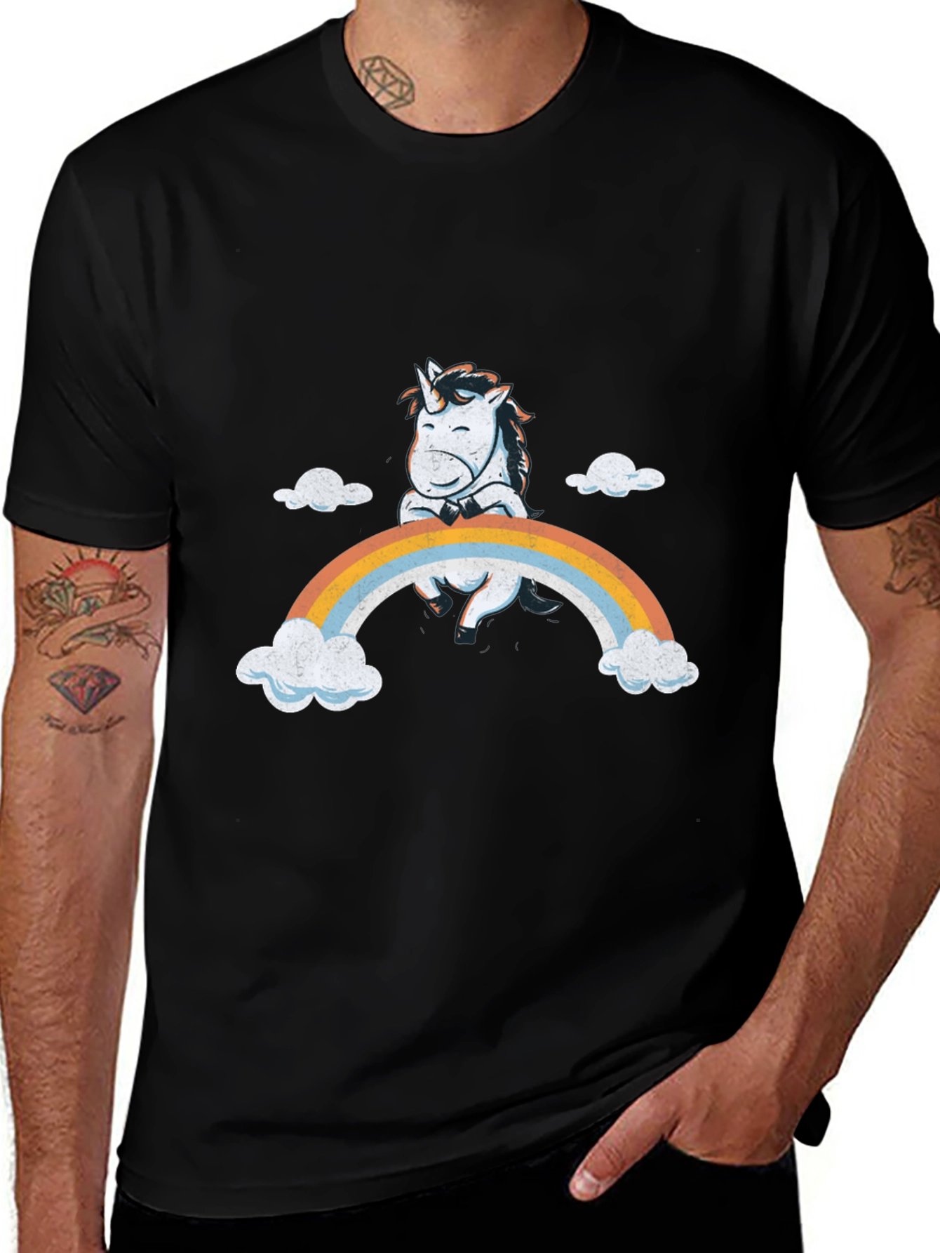 Variant 12 of Unicorn Rainbow Graphic Tee - Black Casual T-Shirt