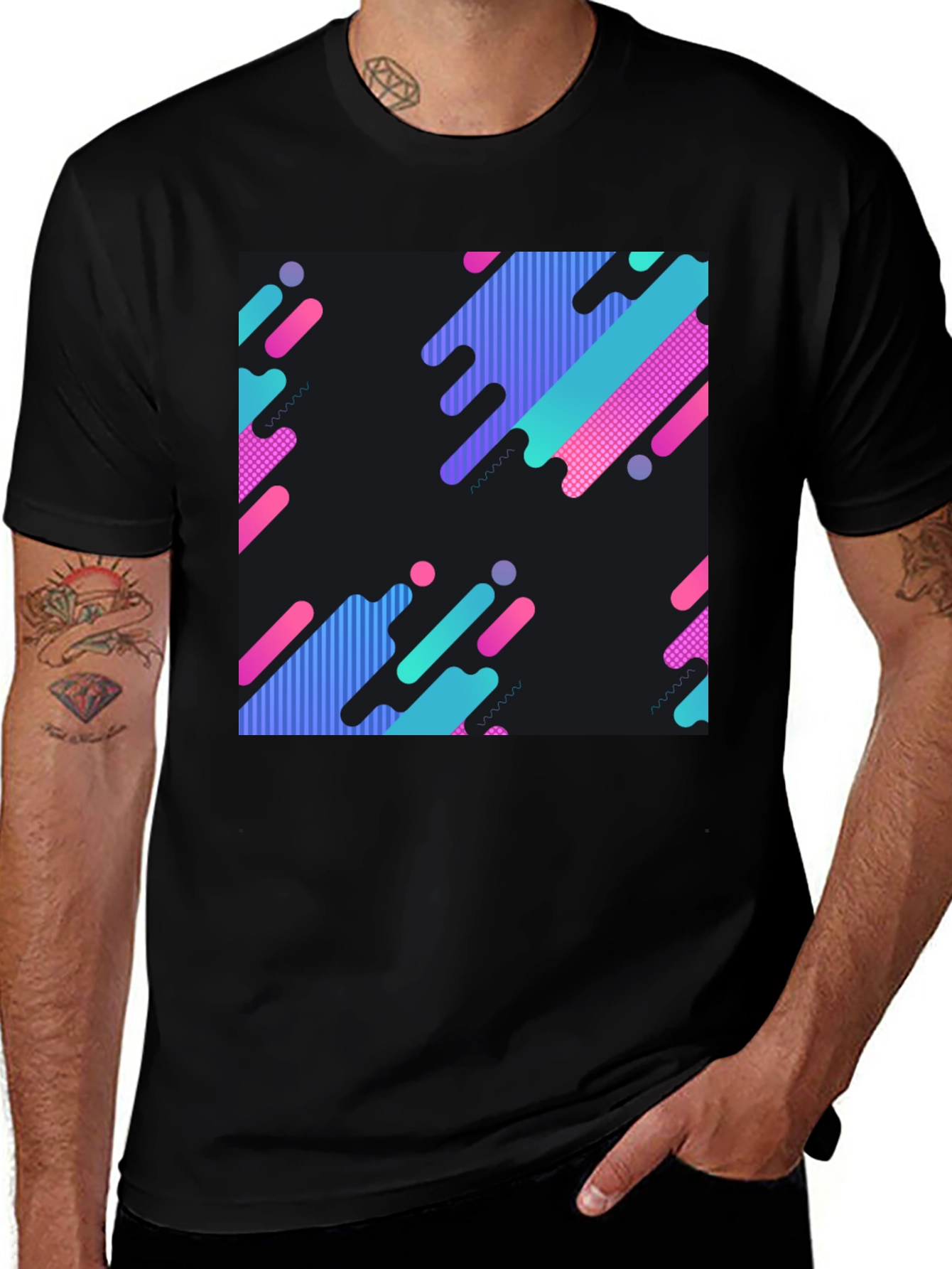 Variant 26 of Retro Geometric Pattern Black T-Shirt