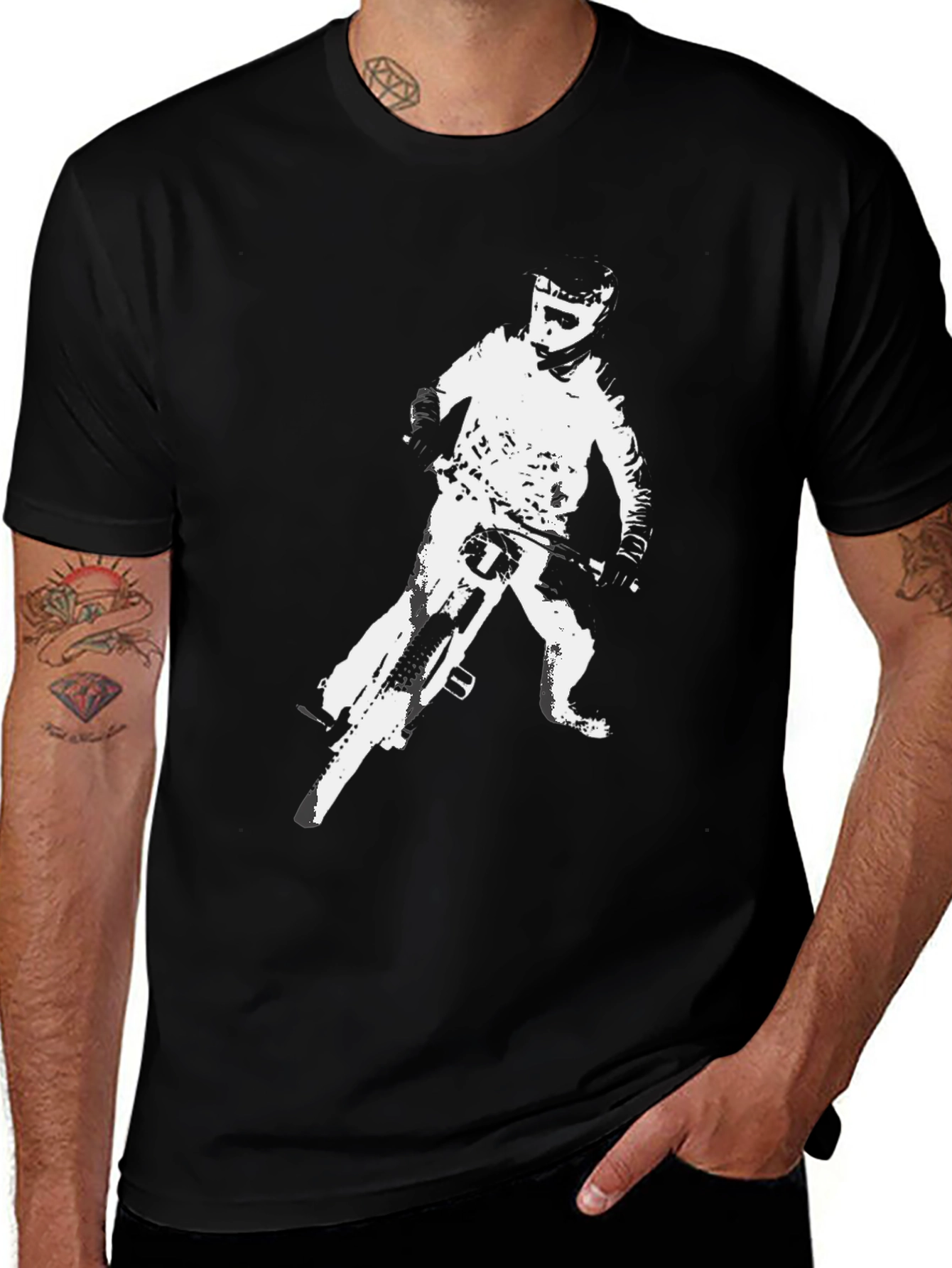 Variant 19 of Mountain Bike Rider Graphic Tee - Black Cotton T-Shirt