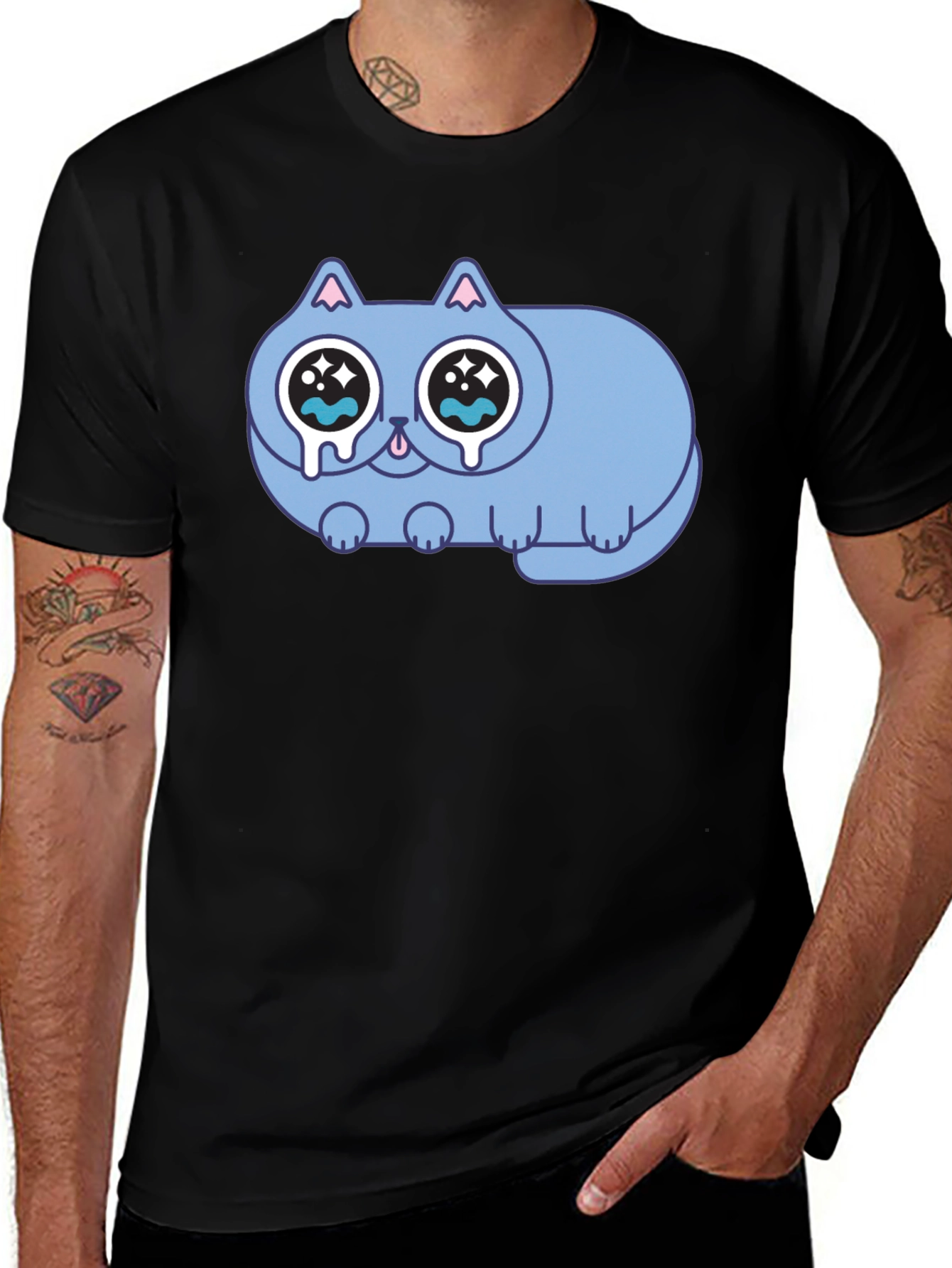 Variant 19 of Sad Crying Cat Graphic Black T-Shirt