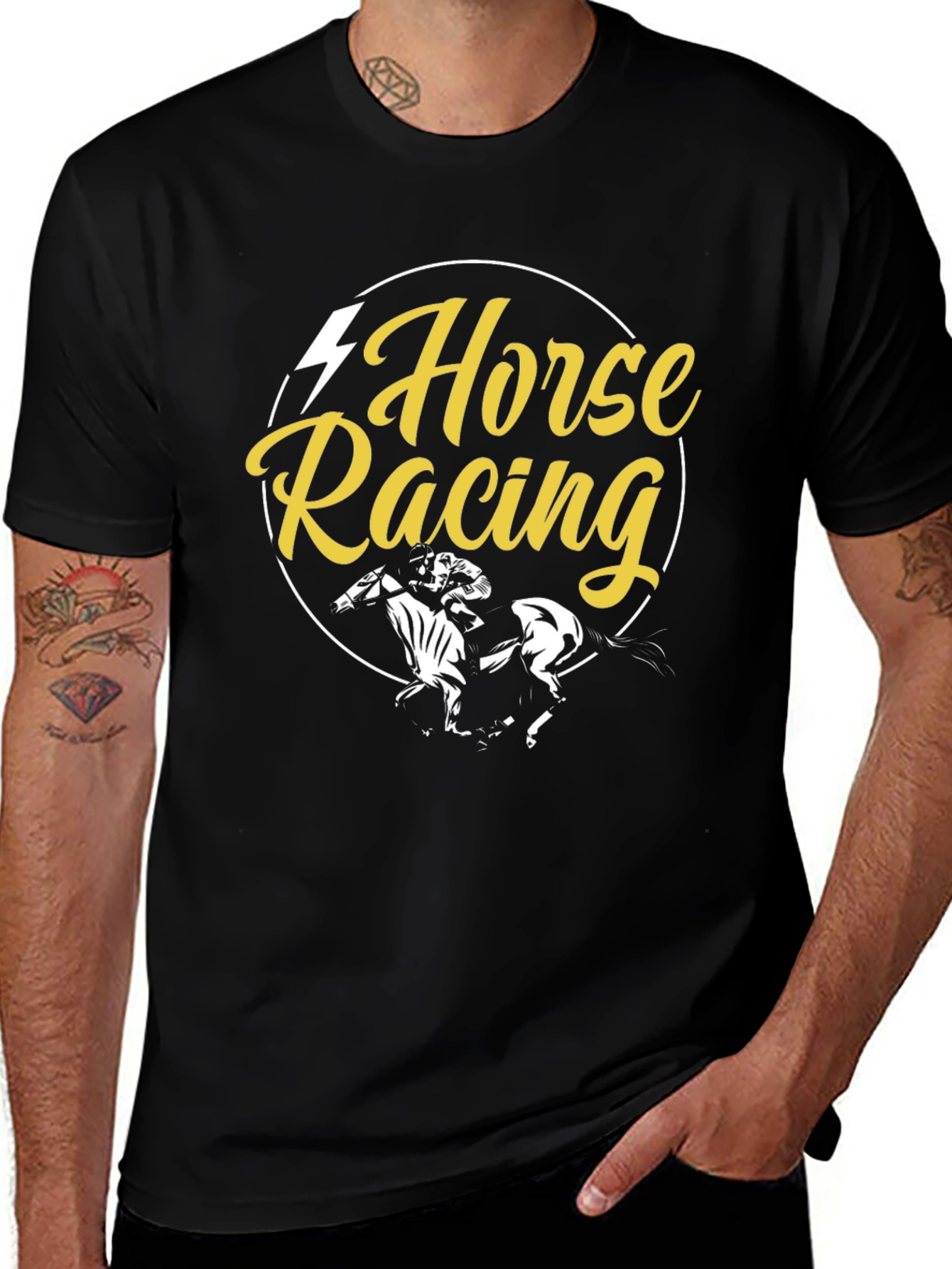 Variant 17 of Horse Racing Graphic Tee - Stylish Men's Black T-Shirt