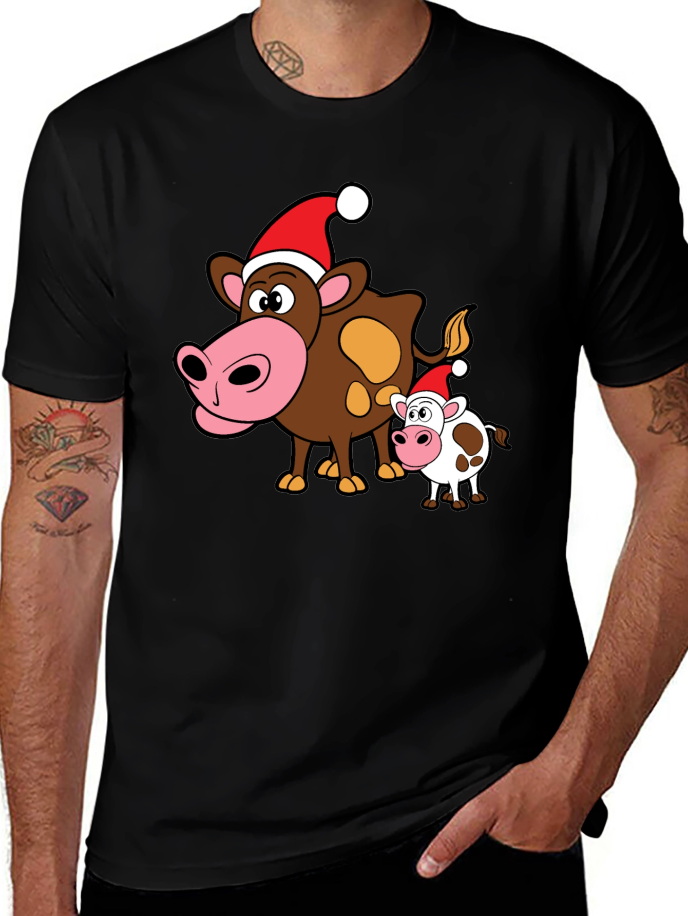 Variant 25 of Festive Cow Graphic Tee - Holiday Apparel