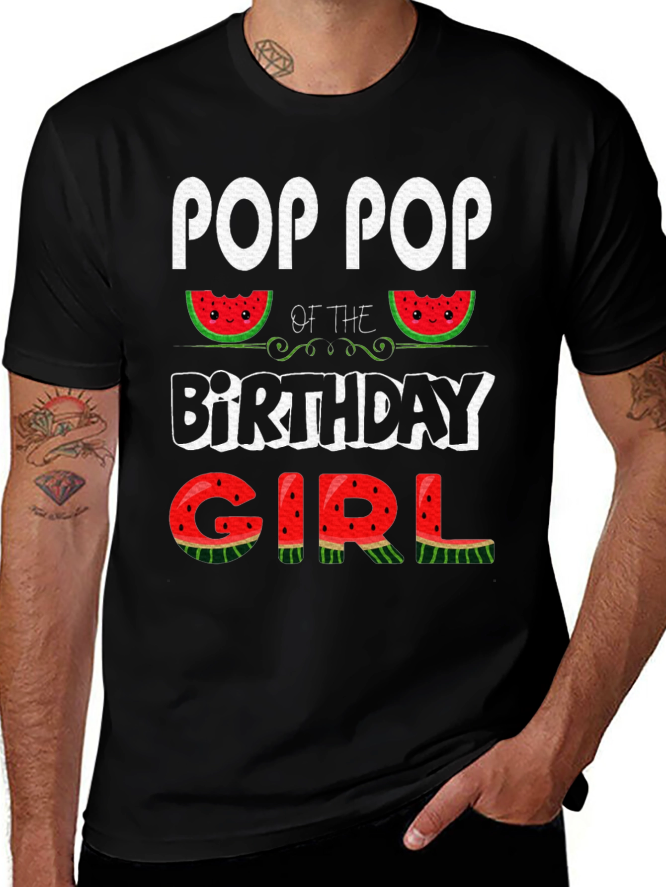Black Pop Pop of the Birthday Girl Watermelon T-Shirt main image