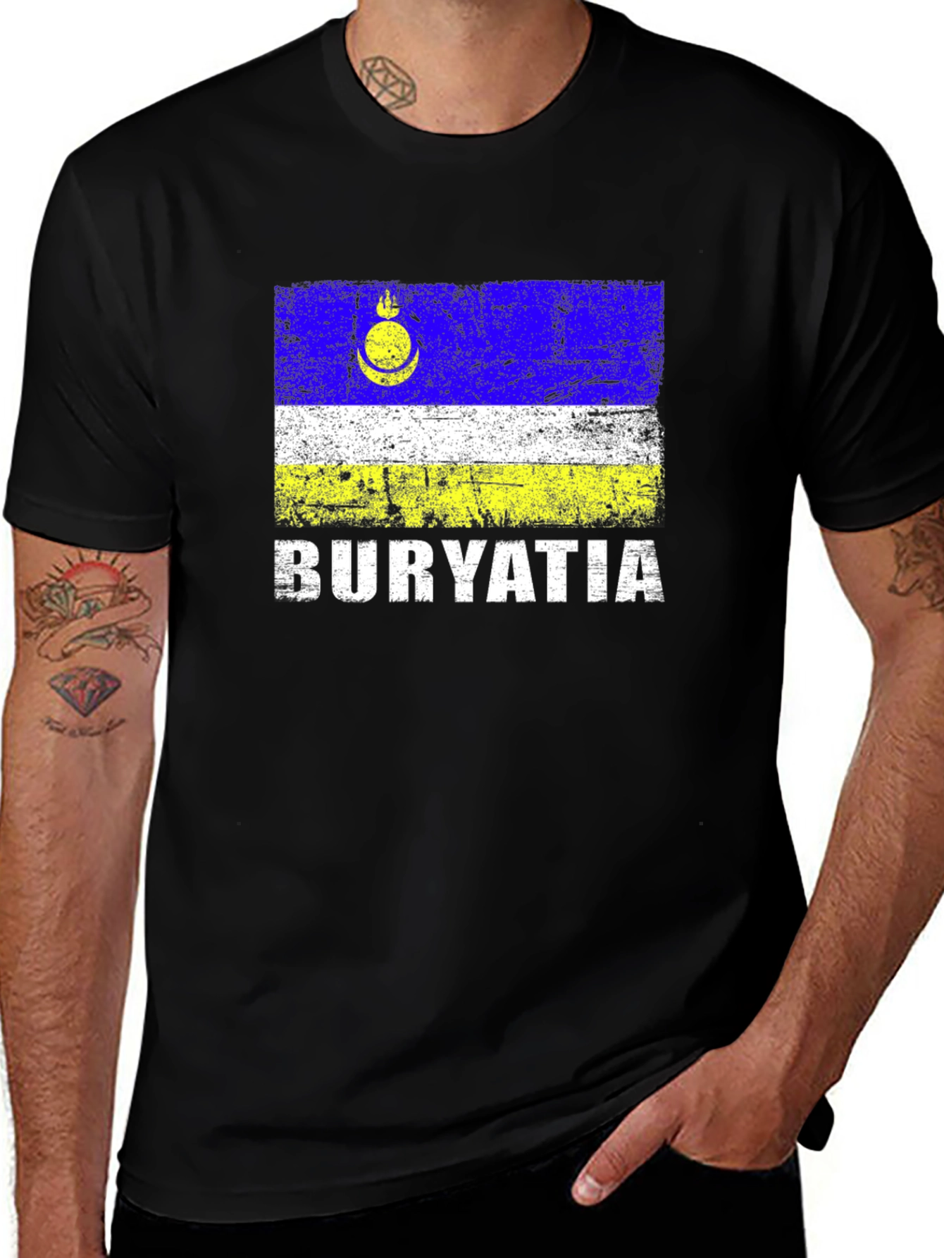 Buryatia Flag Graphic T-Shirt - Men's Black Tee