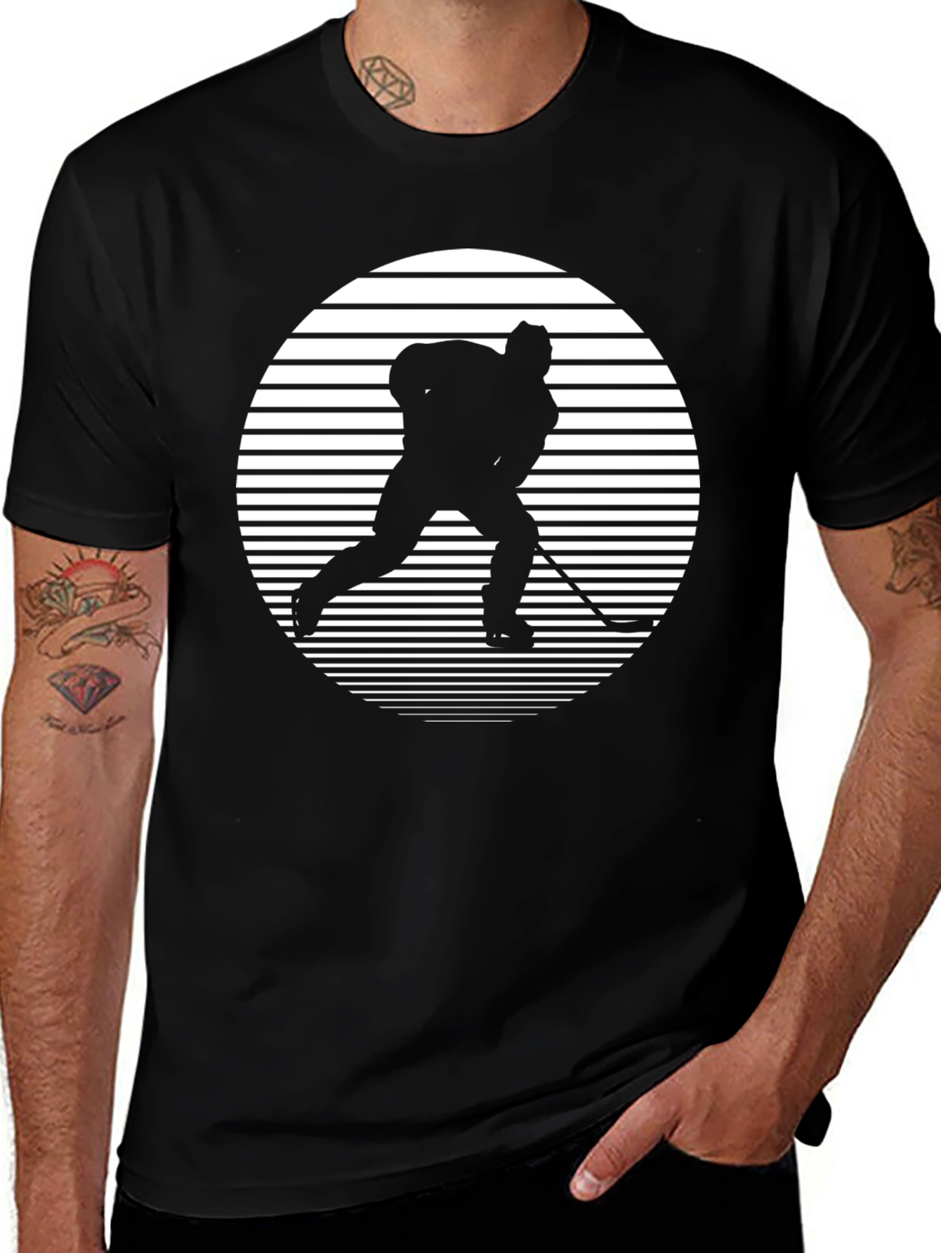 Variant 18 of Hockey Player Silhouette Graphic Tee - Black
