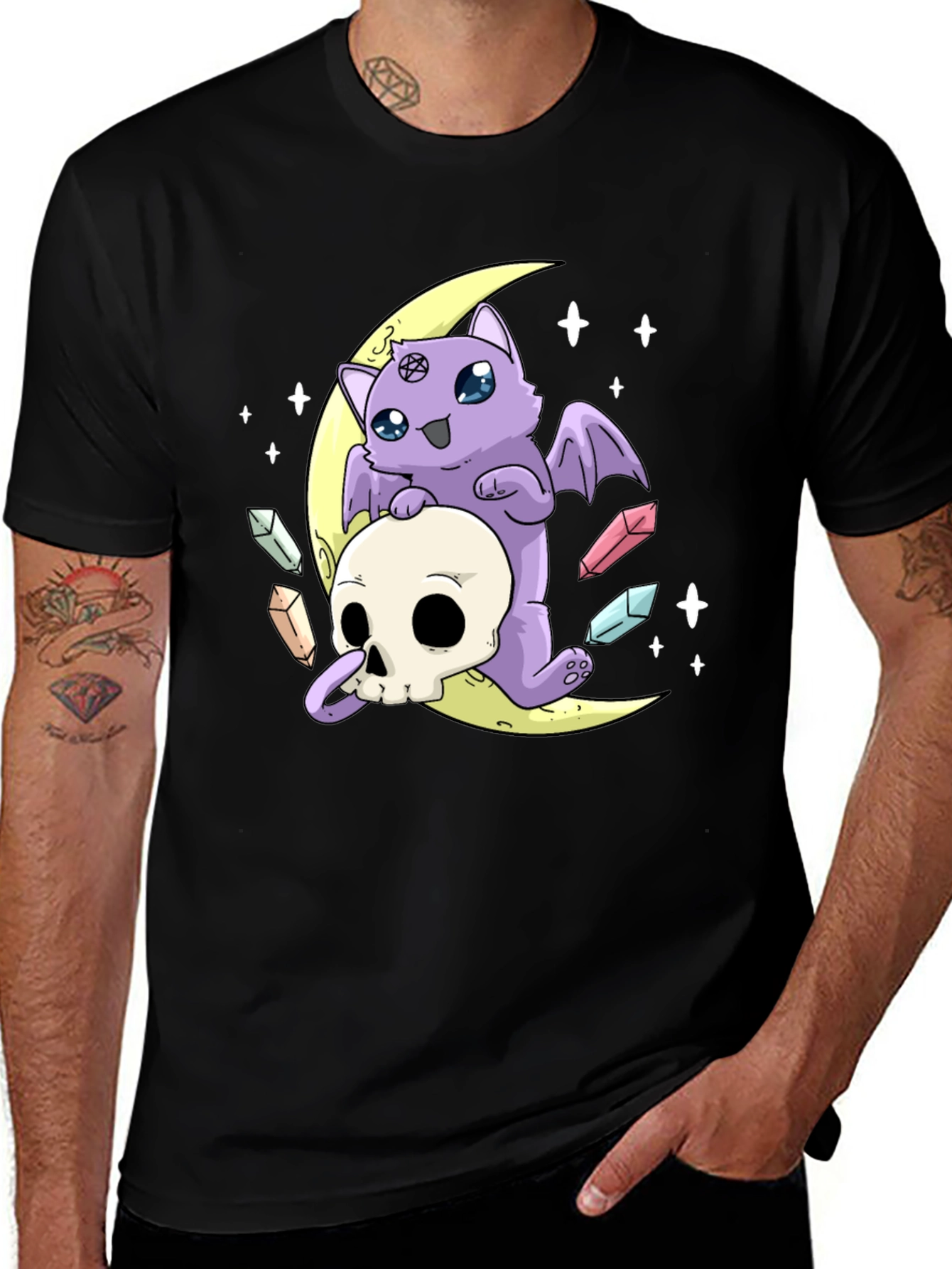 Gothic Cat on Skull T-Shirt