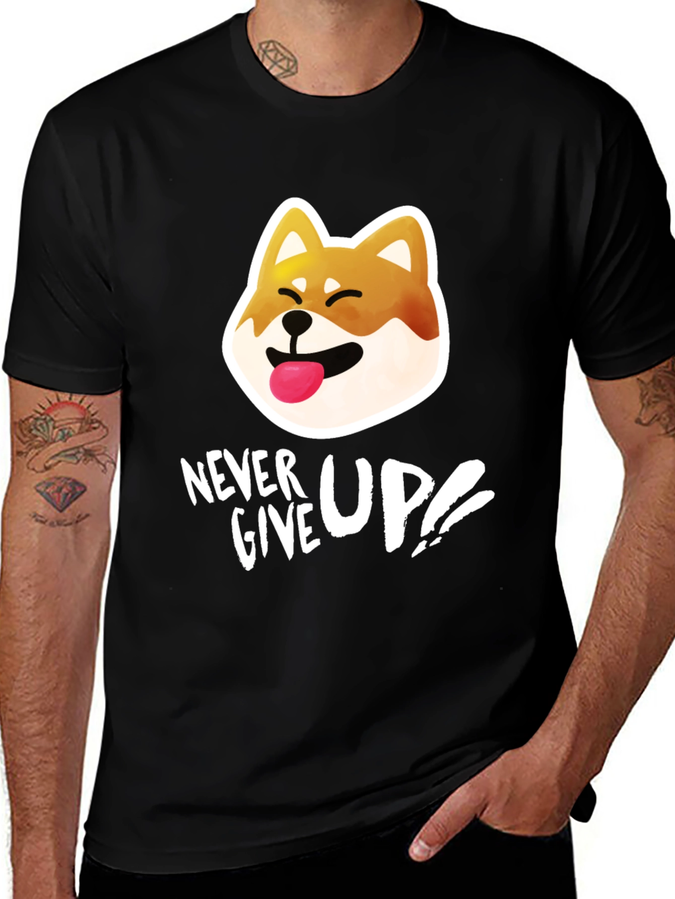 Variant 8 of Funny Doge Never Give Up! Black T-shirt