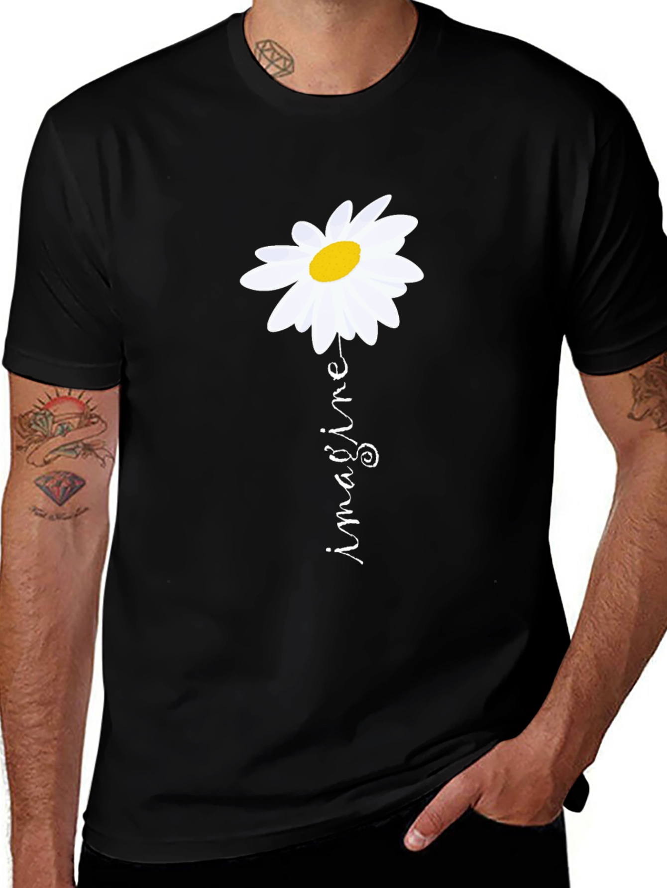 Variant 20 of Imagine Daisy Graphic Tee - Unisex Black T-Shirt