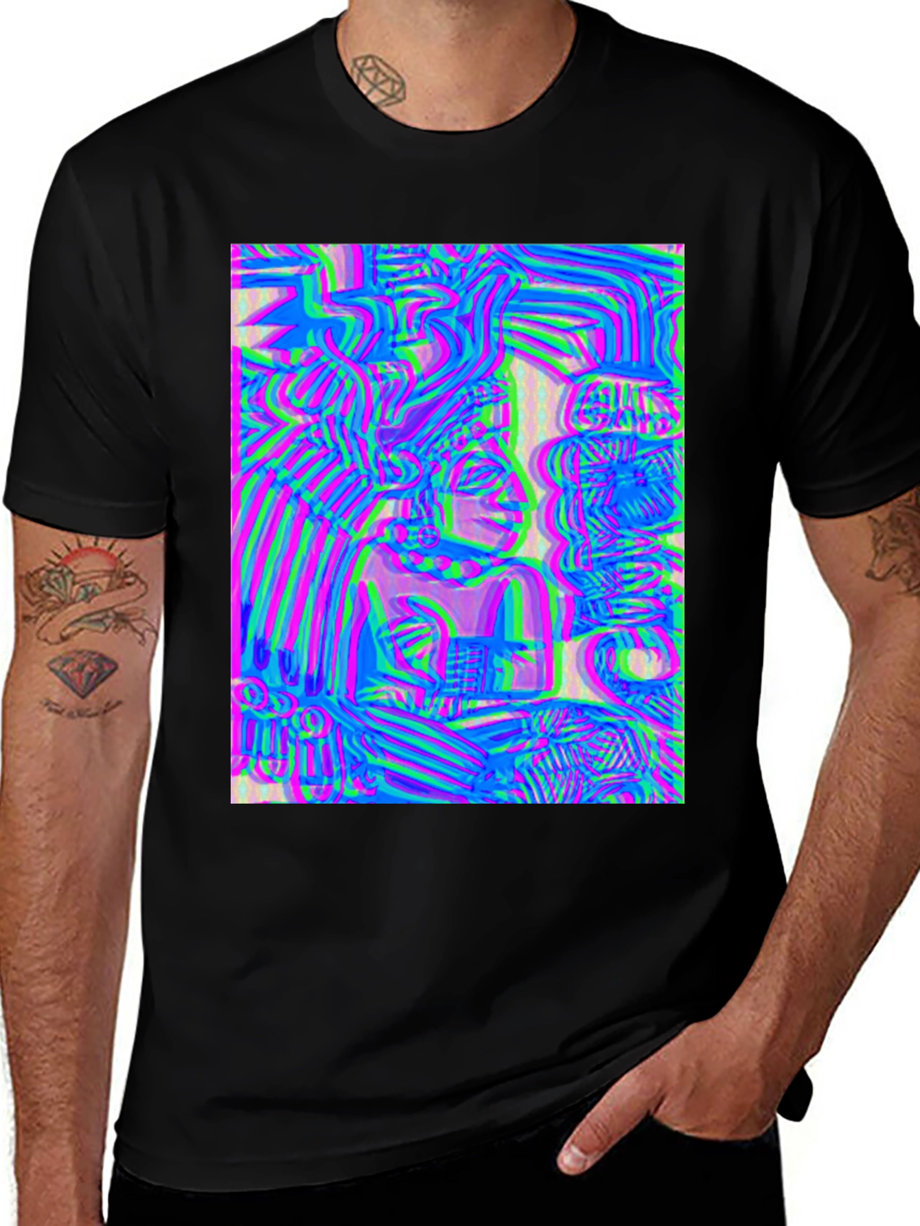 Variant 14 of Abstract Glitch Art Graphic Tee - Black