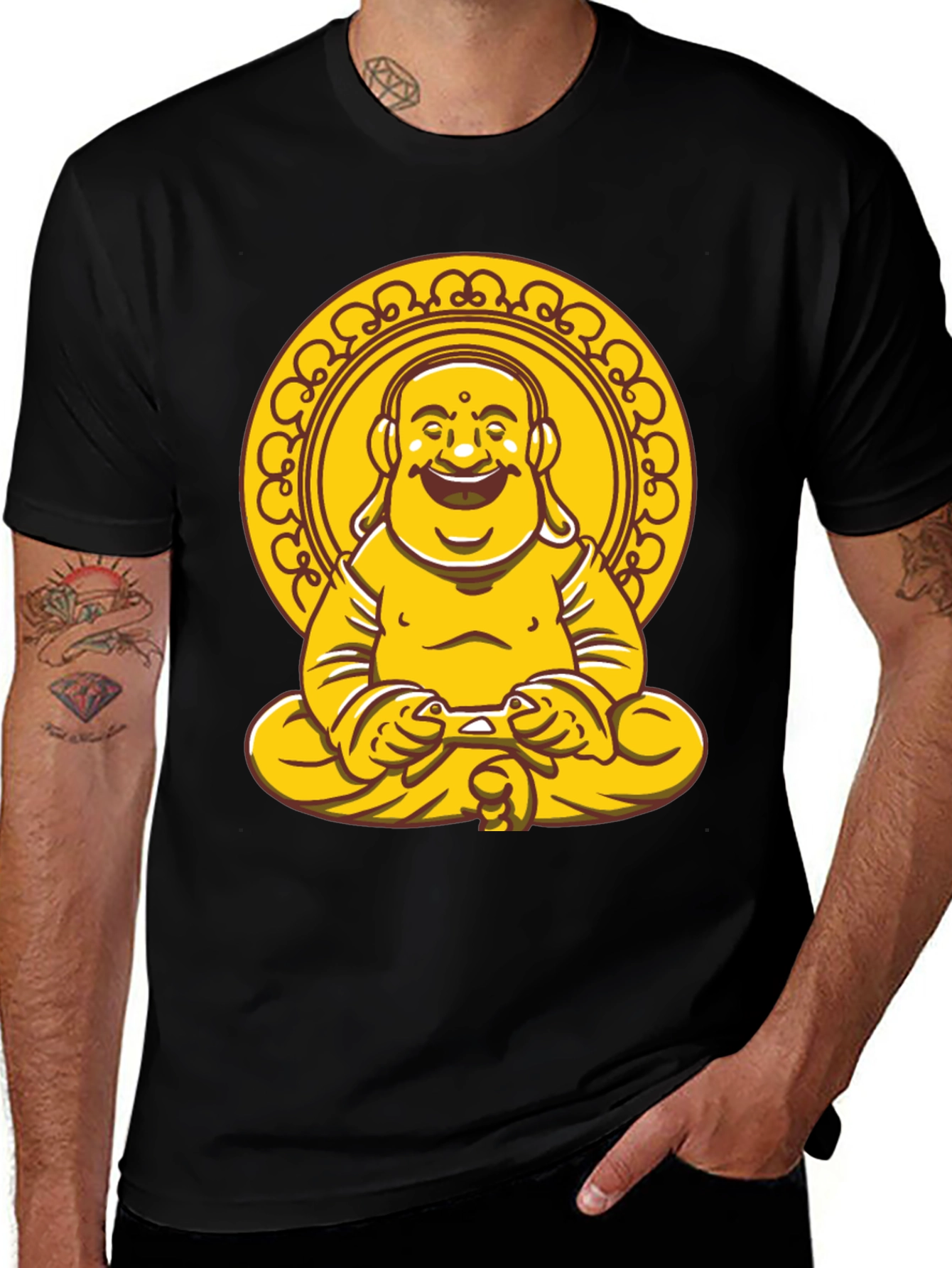 Laughing Buddha Graphic Tee - Black Cotton Blend