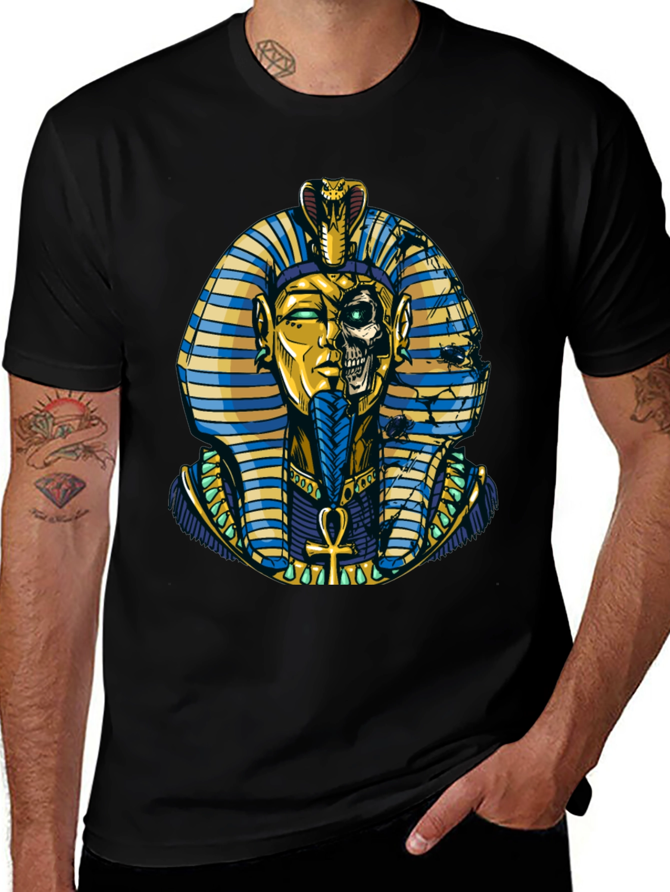 Black Pharaoh Skull Graphic Print Tee main image
