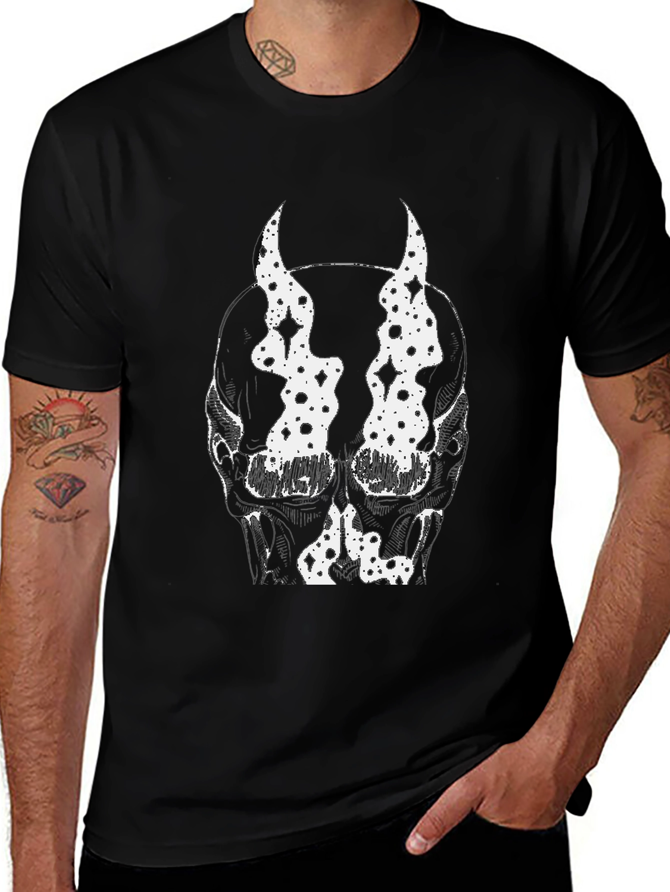 Variant 28 of Skull & Horns Graphic Tee - Black