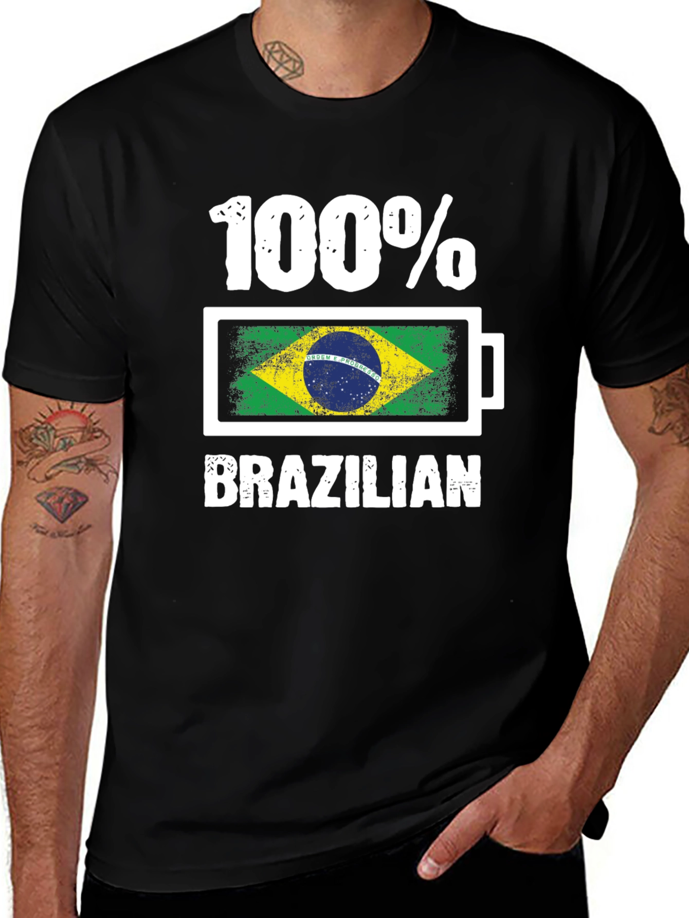 100% Brazilian Flag Battery T-Shirt
