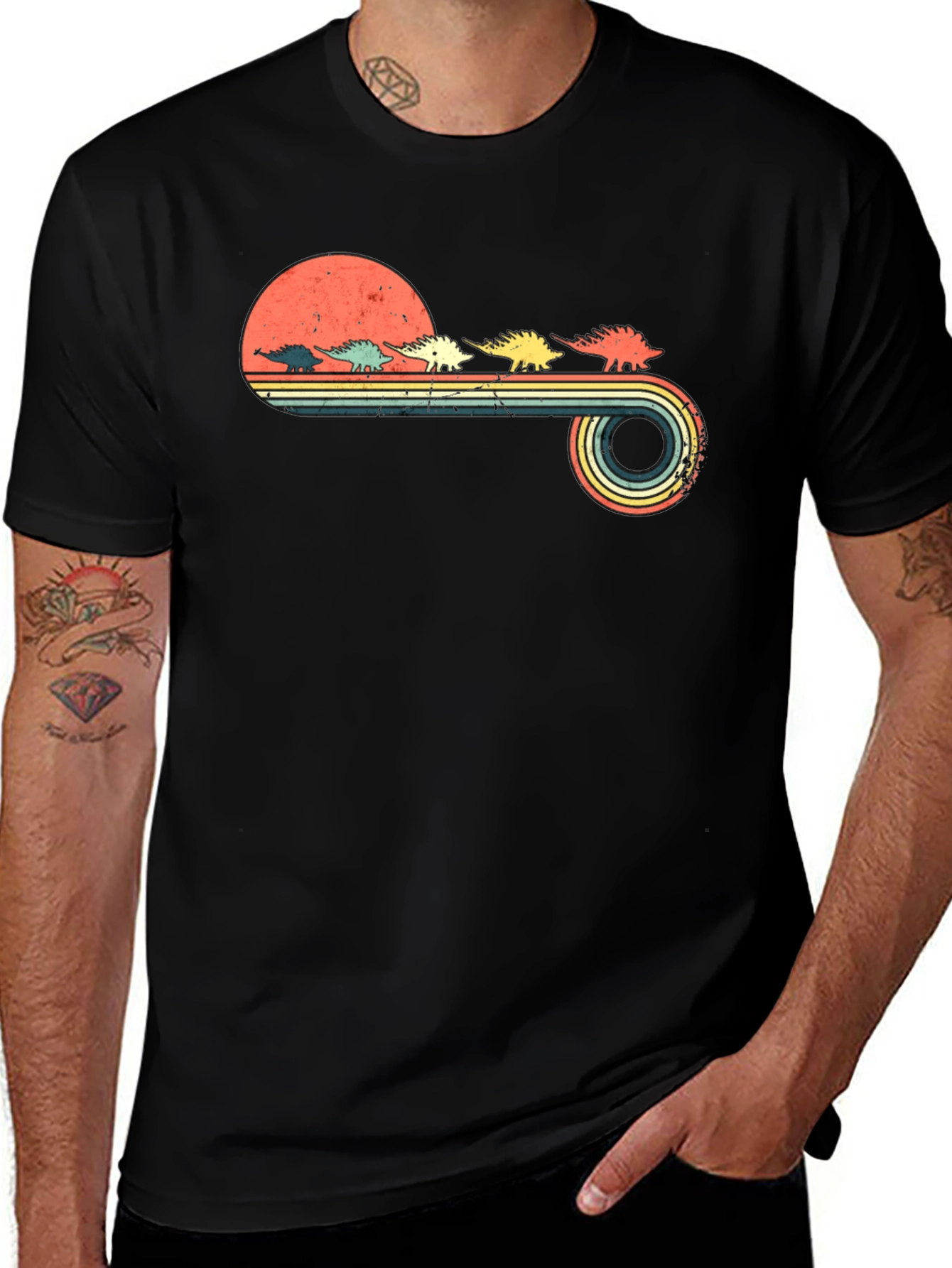Retro Stegosaurus Sunset Graphic Tee