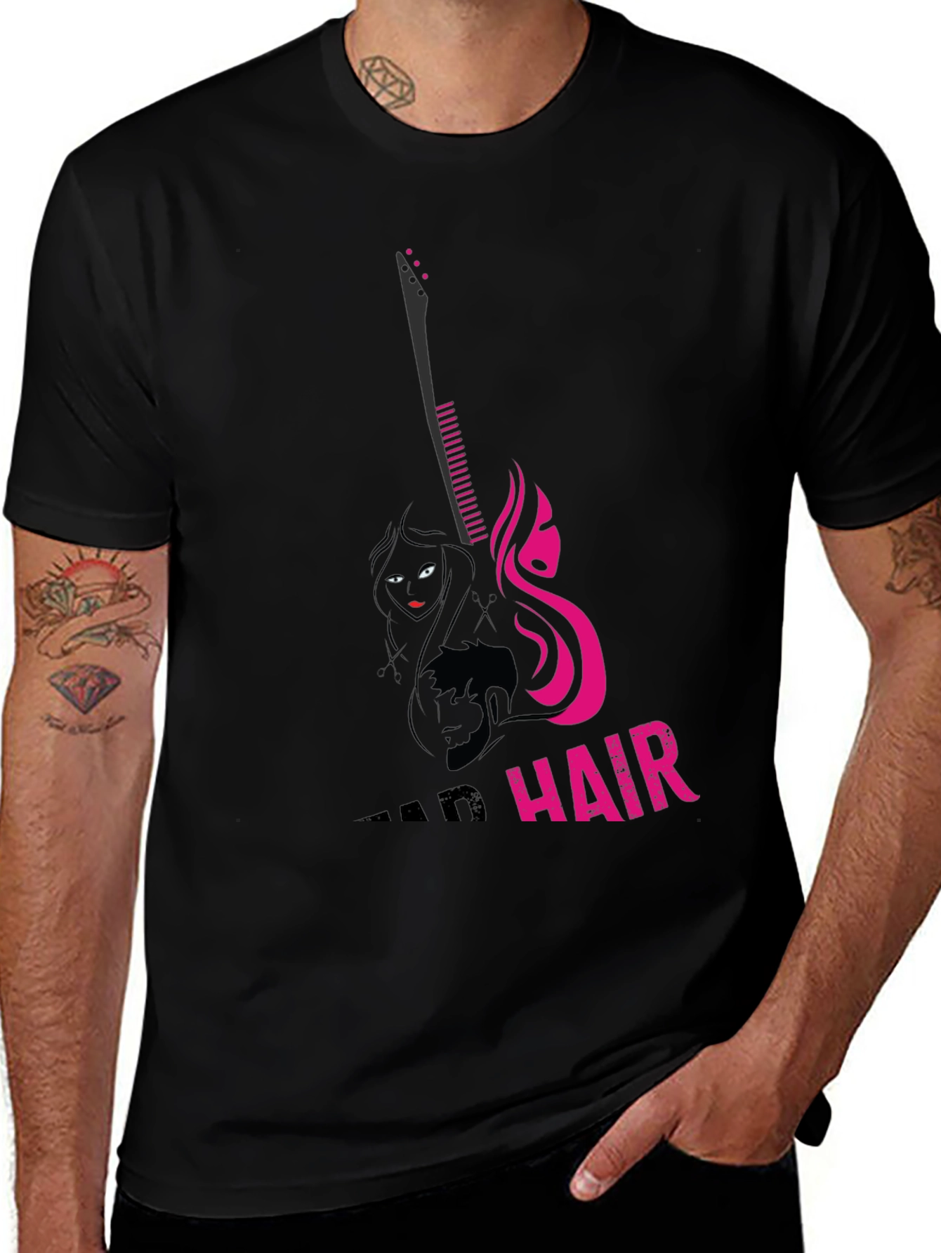 Variant 22 of Stylish Guitar & Hair Design Black T-Shirt