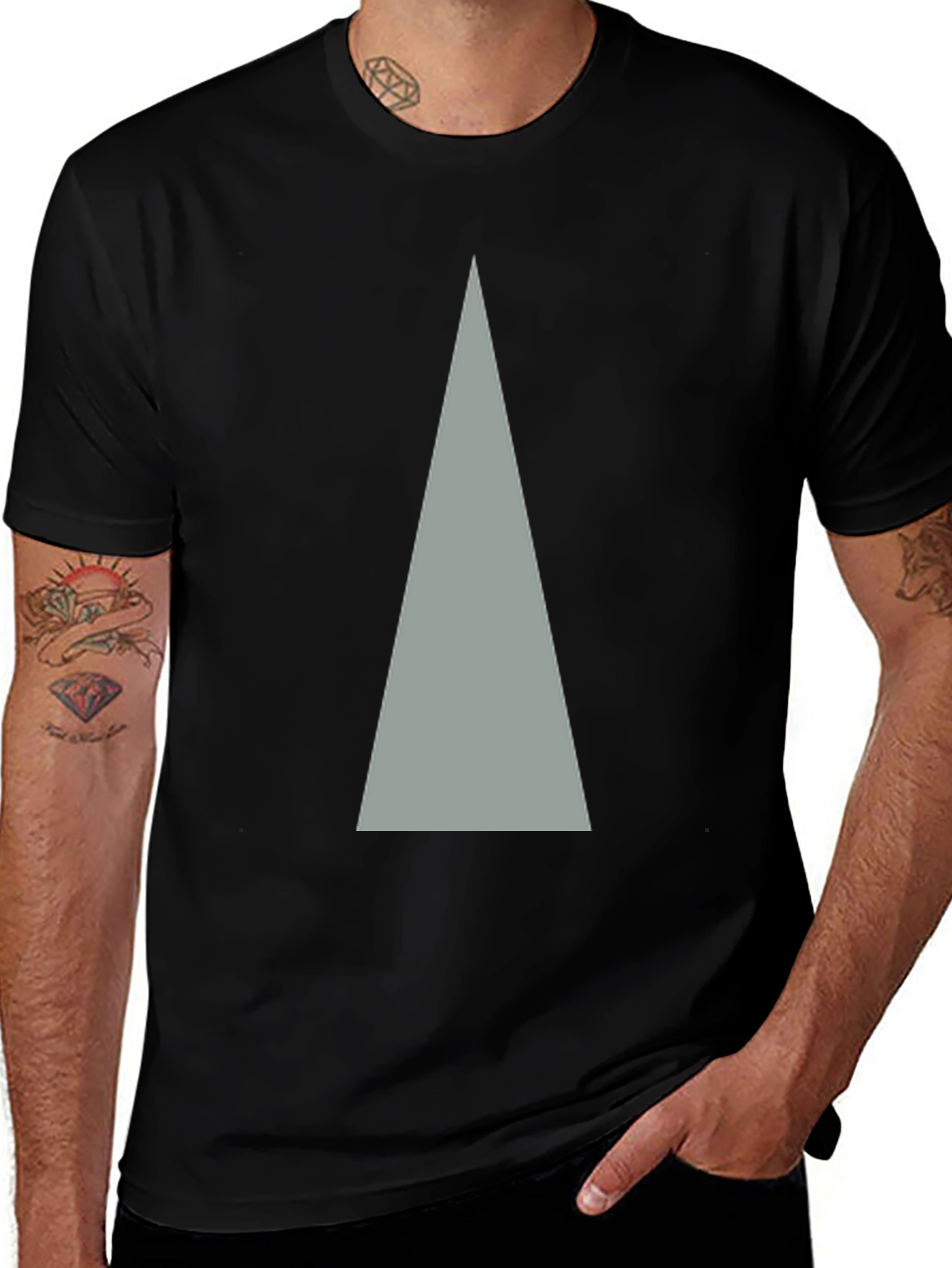 Minimalist Grey Triangle Graphic Tee - Soft Black Cotton