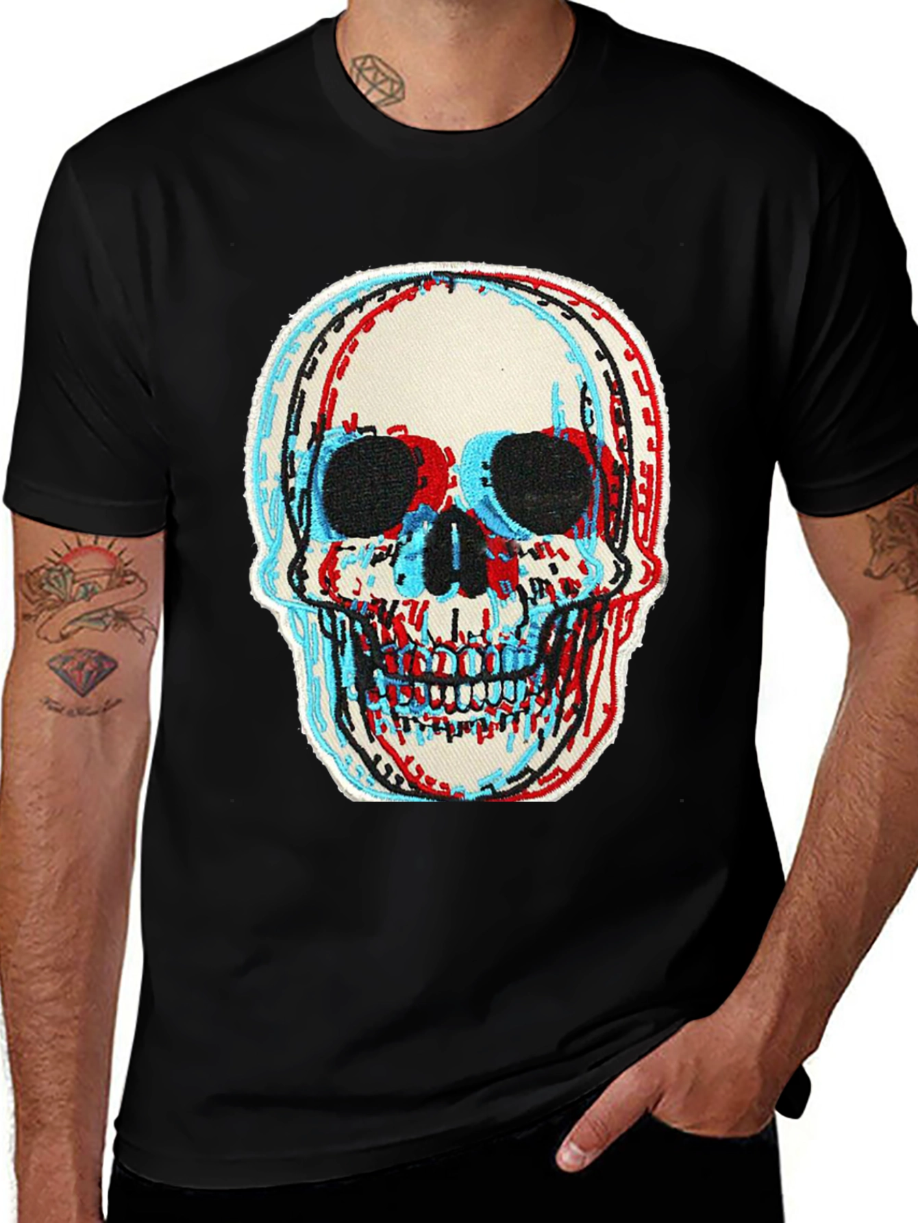 Variant 28 of Skull Graphic Tee - 3D Effect Print Black T-Shirt