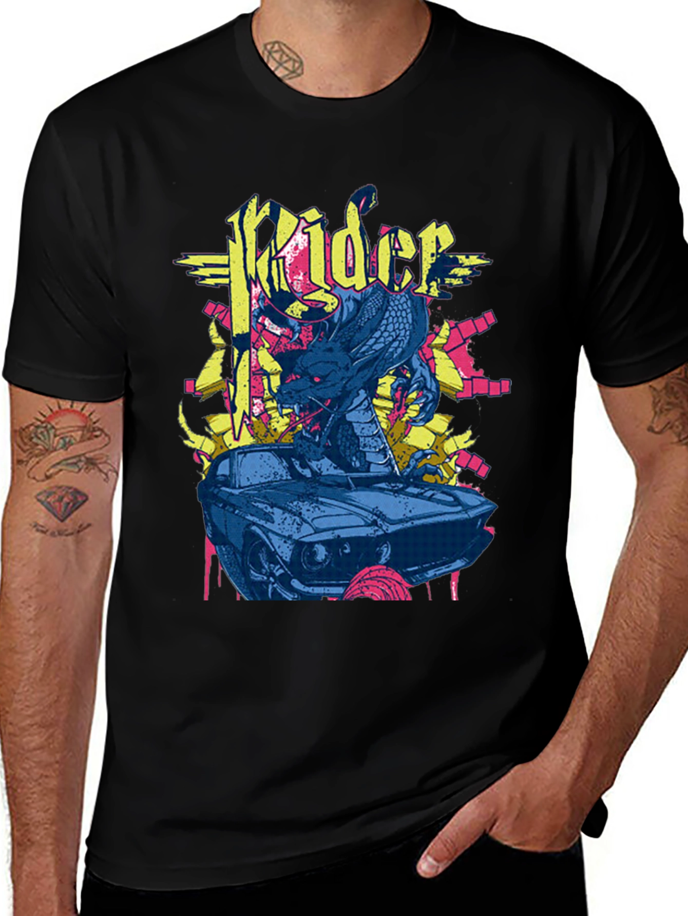 Variant 16 of Rider Dragon Graphic Black T-Shirt