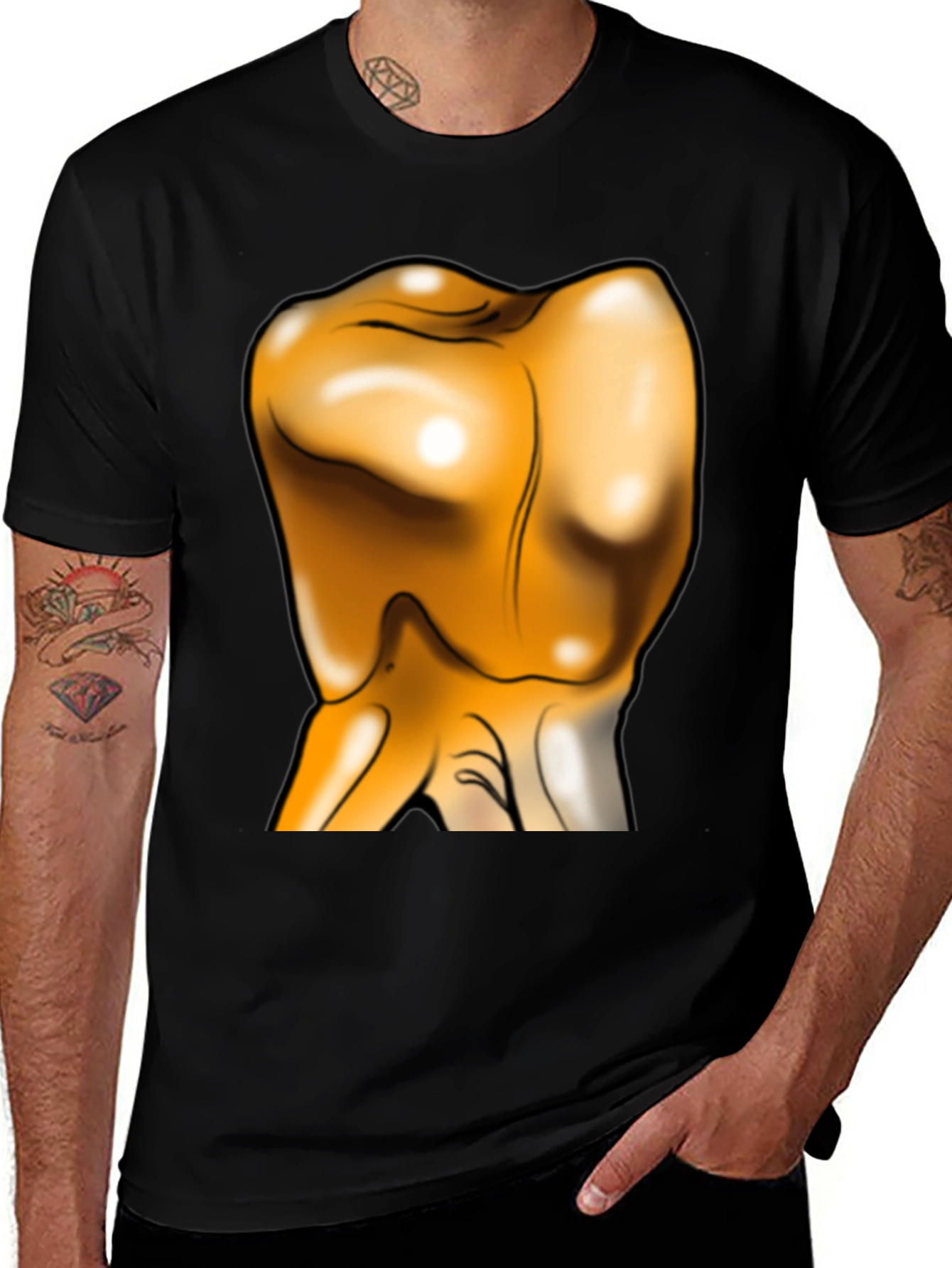 Variant 4 of Unique Gold Tooth Graphic T-Shirt - Bold Statement Piece