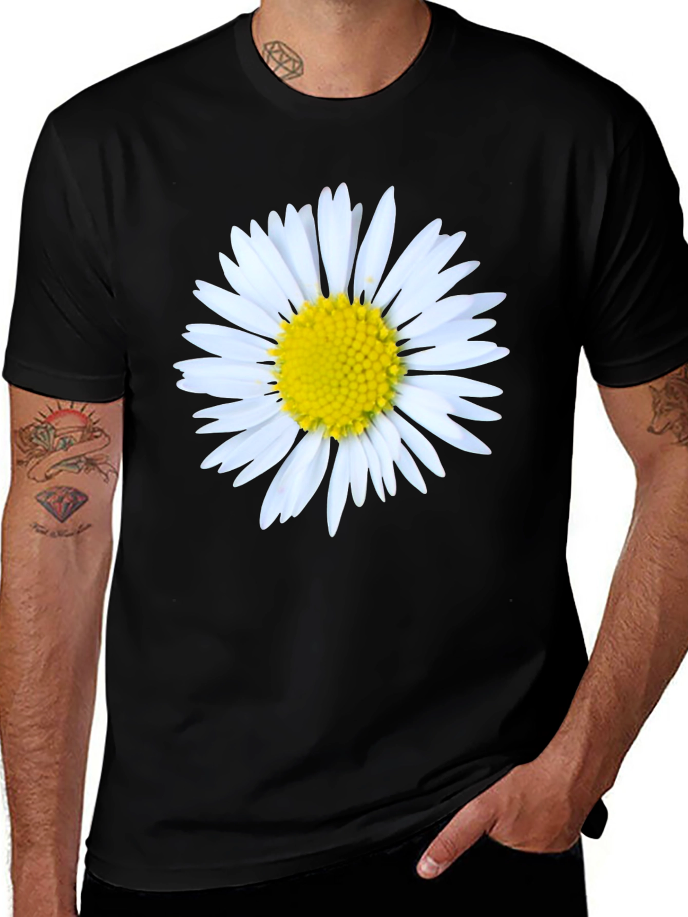 Variant 25 of Daisy Flower Graphic Black T-Shirt