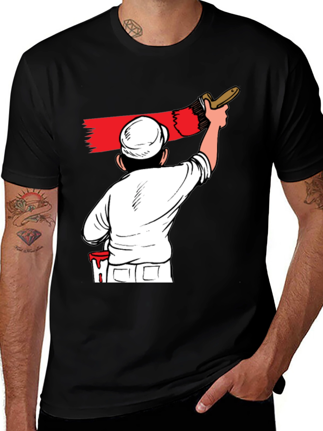 Variant 26 of Painter Cartoon Graphic T-Shirt - Black Crew Neck