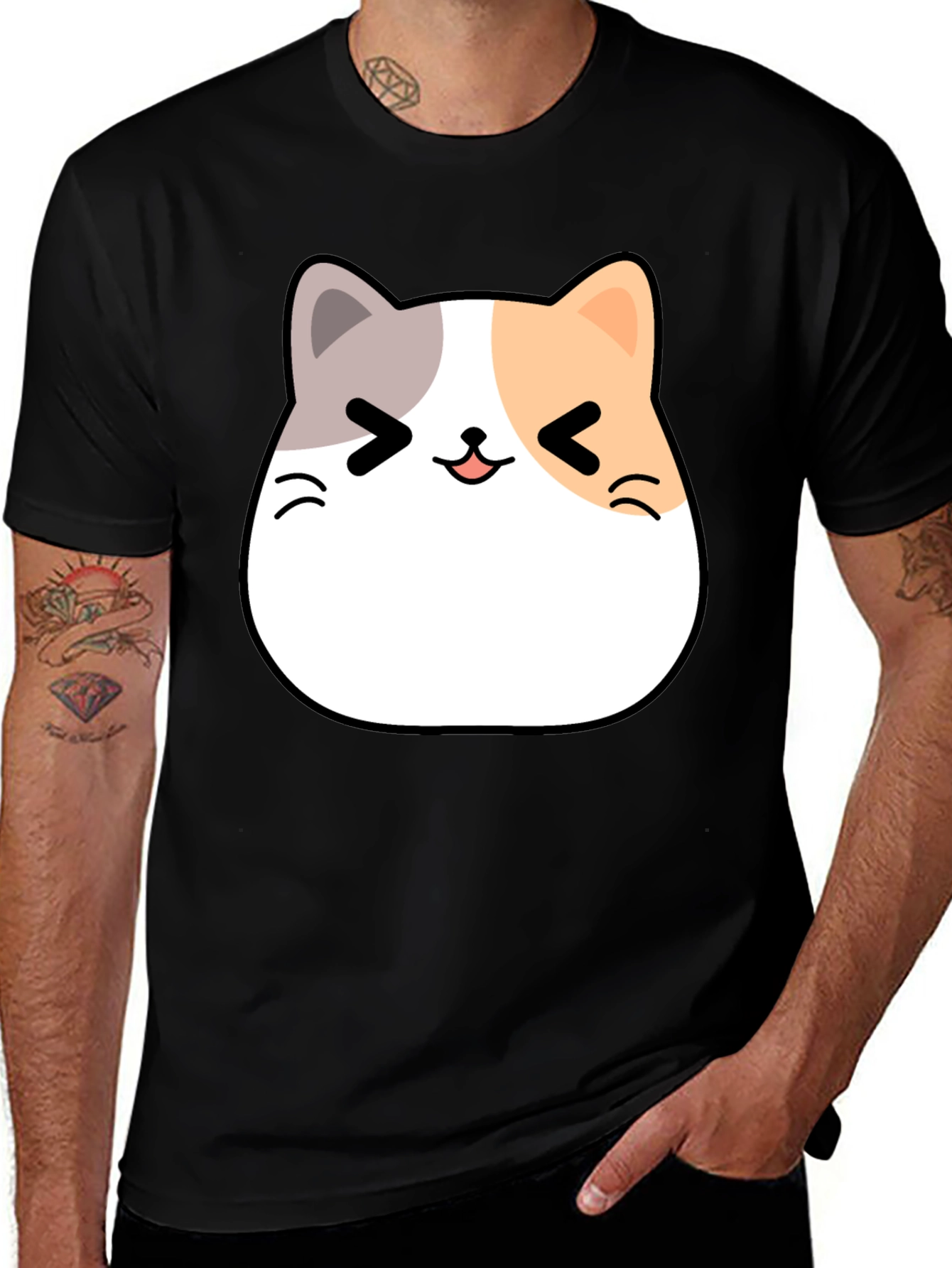Variant 21 of Kawaii Cat Graphic T-Shirt - Unisex Black Tee