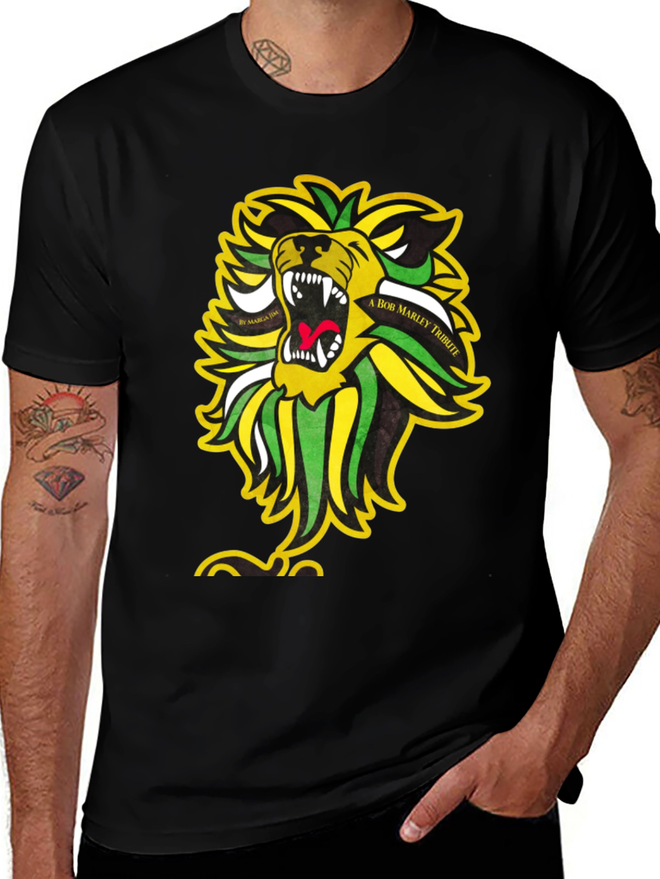 Rasta Lion Black T-Shirt - Bob Marley Tribute