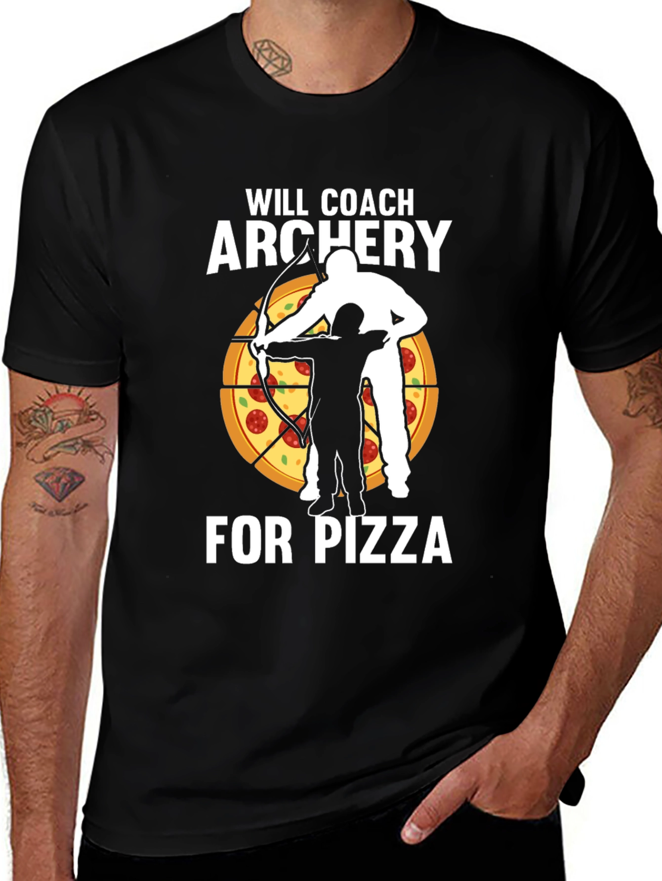 Variant 4 of Archery Coach Pizza T-Shirt