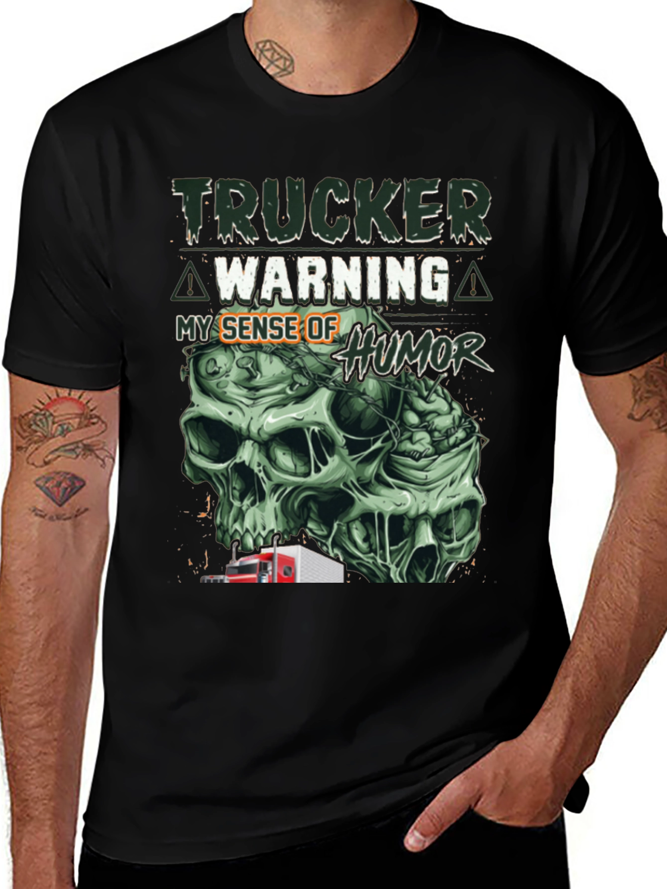 Variant 28 of Trucker Warning Humor Skull Graphic Tee