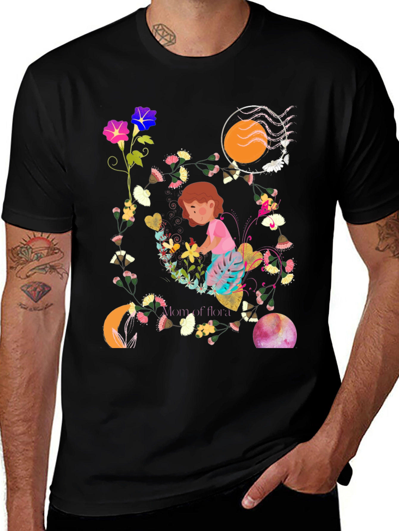 Variant 20 of Floral T-Shirt: 'Mom of Flora' Graphic Print