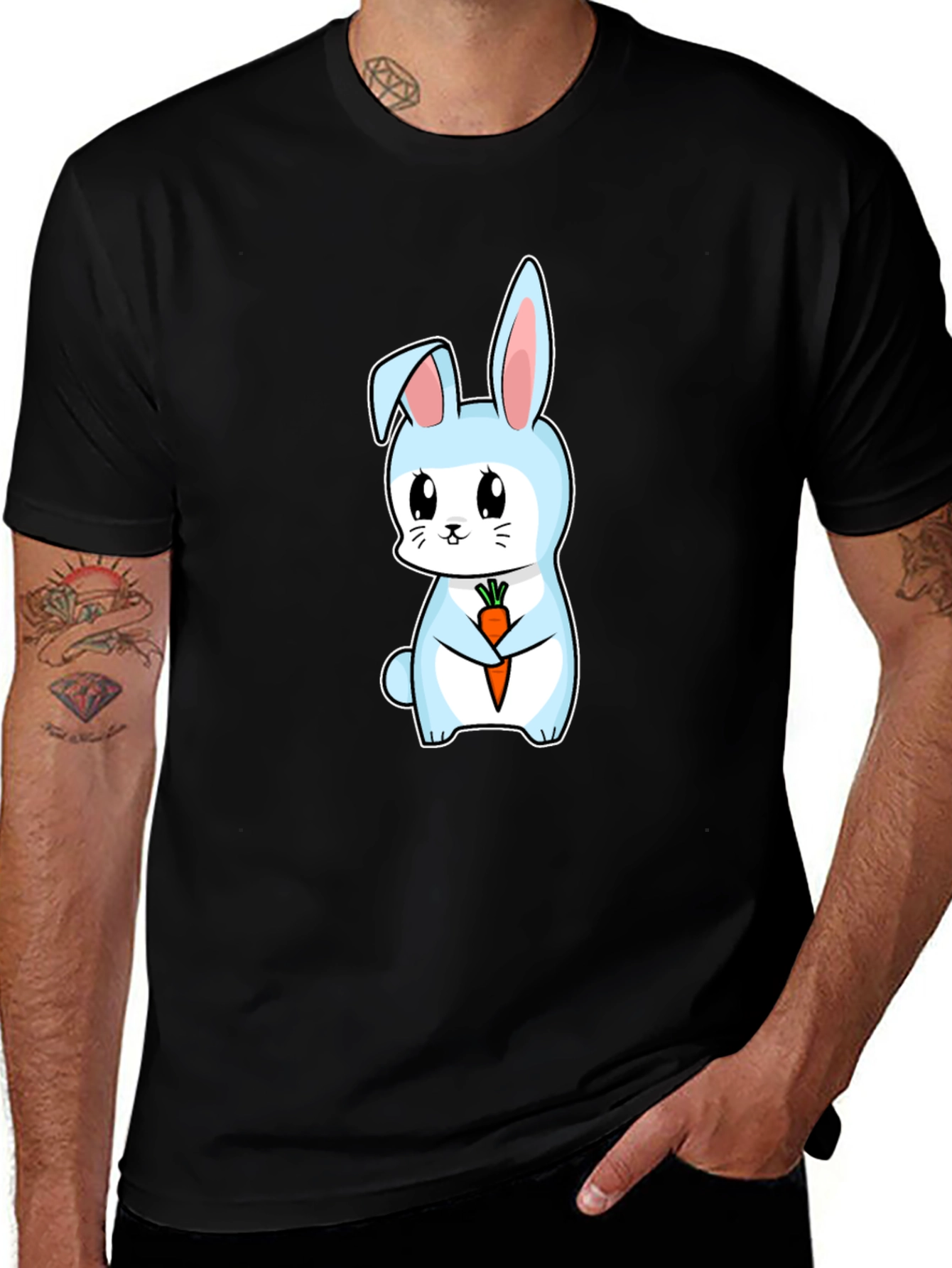Variant 18 of Cute Bunny Holding Carrot Graphic Tee - Black
