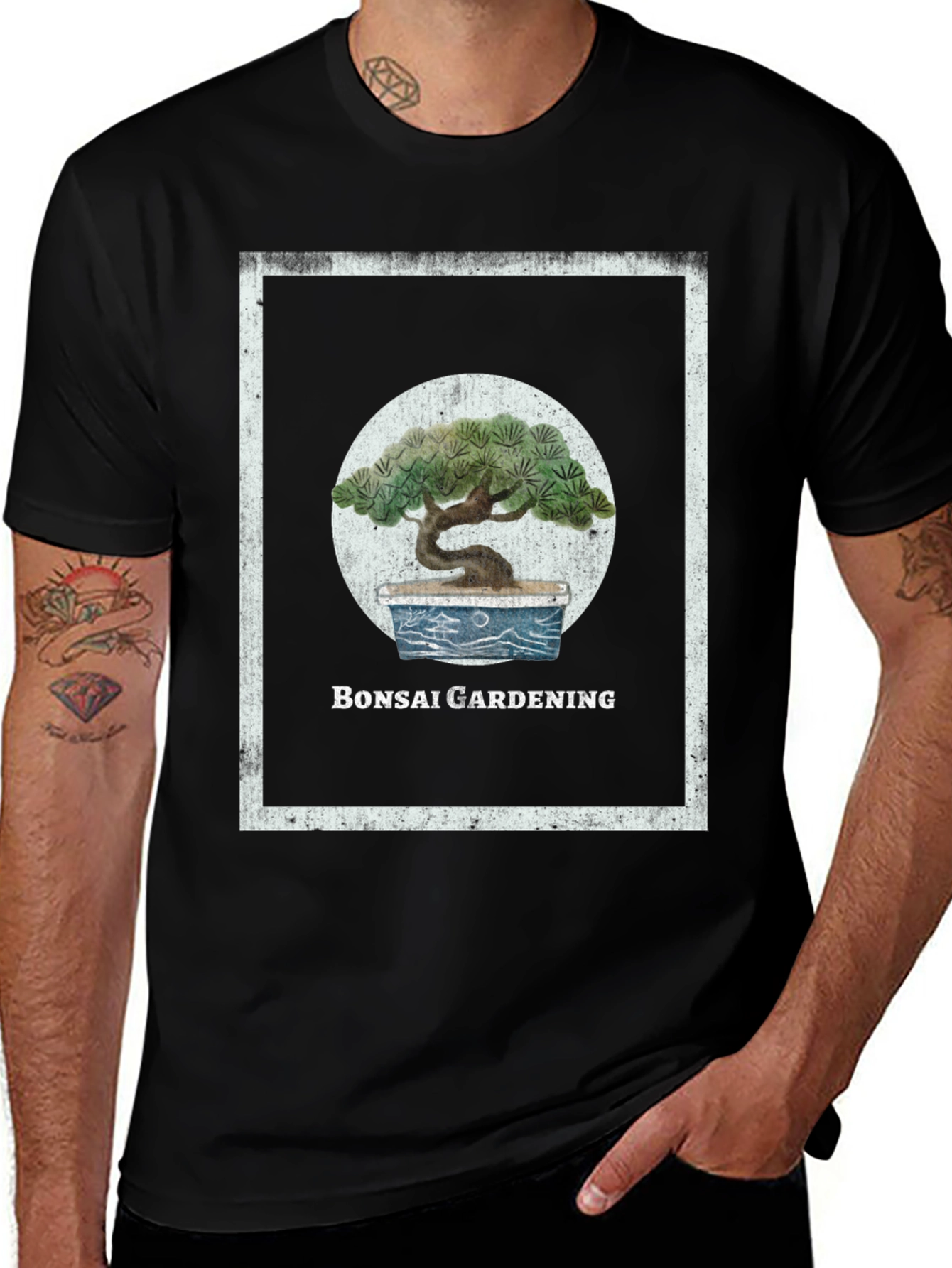 Black Bonsai Gardening Graphic Tee main image