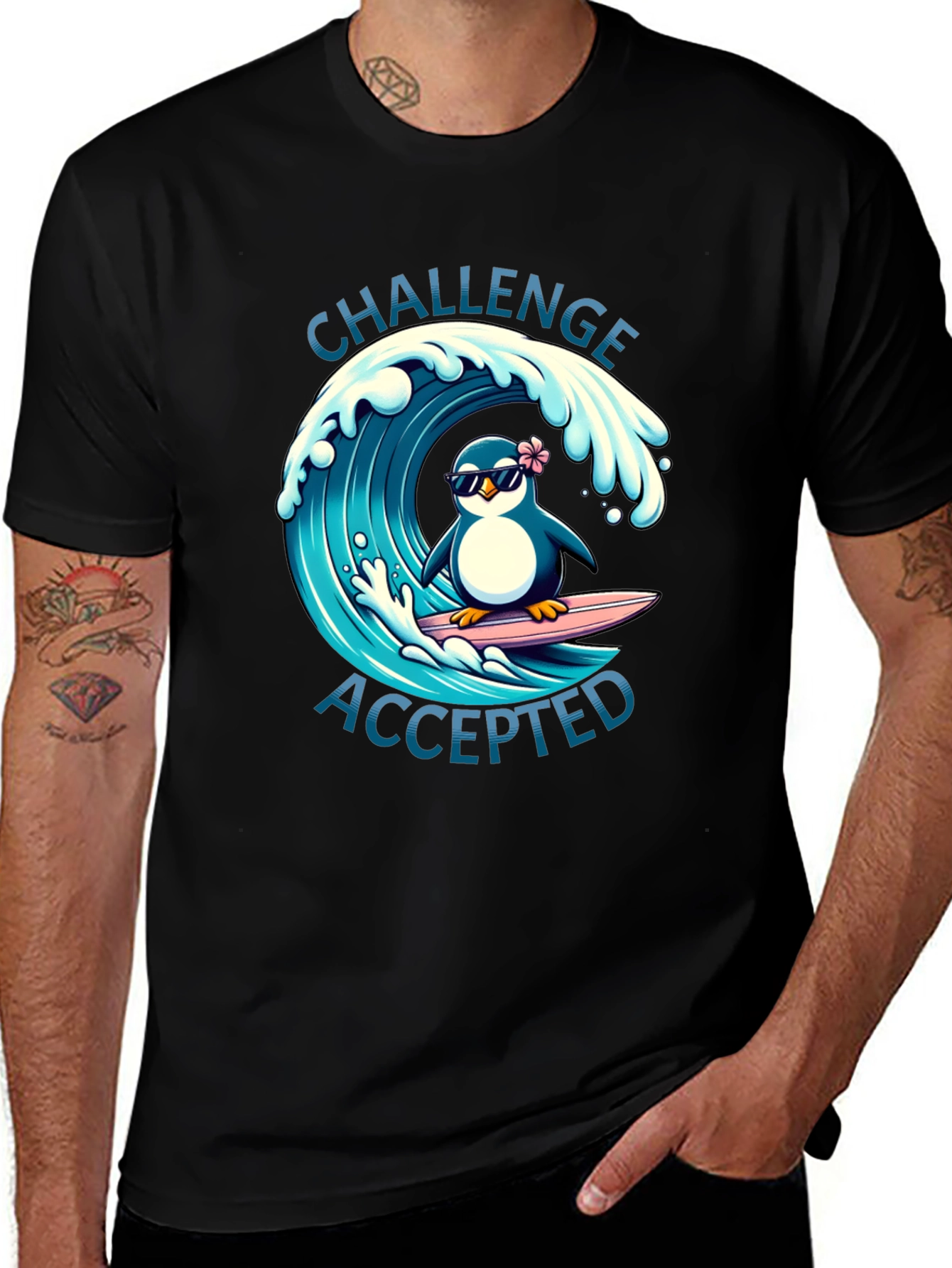 Variant 29 of Challenge Accepted Surfing Penguin T-Shirt