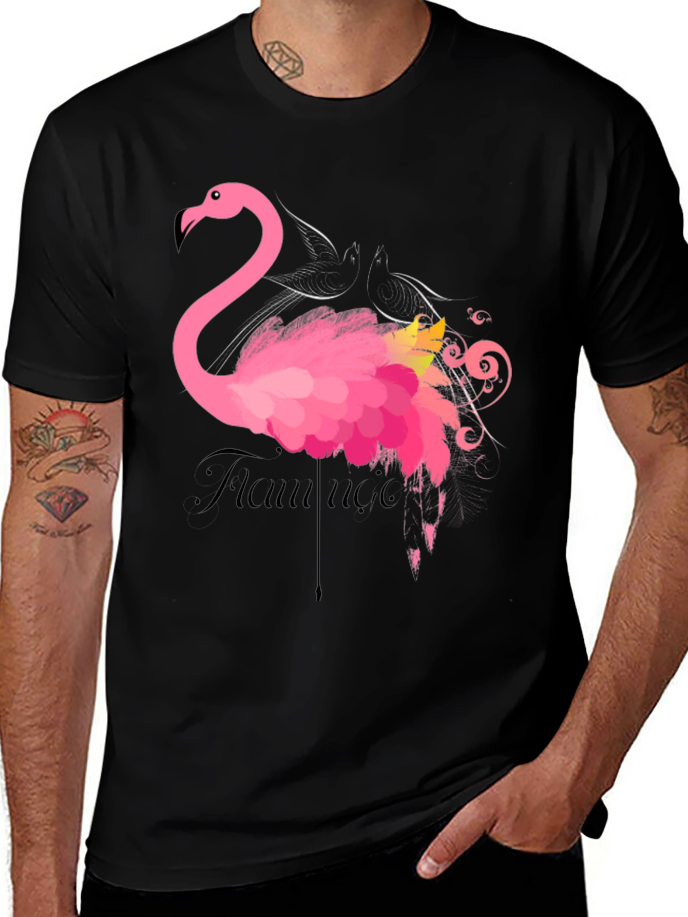 Variant 19 of Flamingo Graphic Print Black T-Shirt