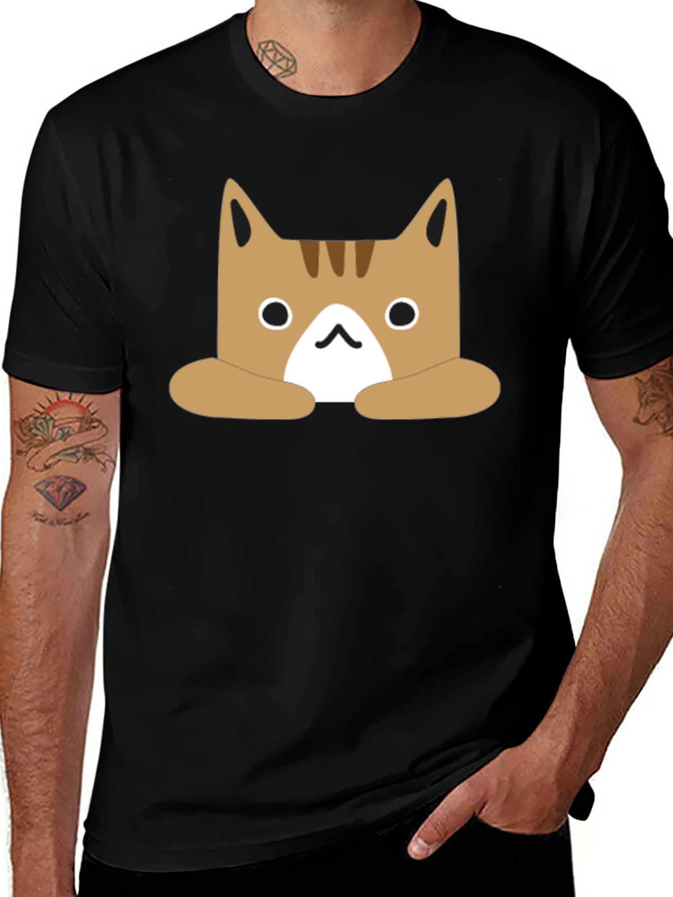 Variant 15 of Cute Cartoon Cat Graphic Black T-Shirt