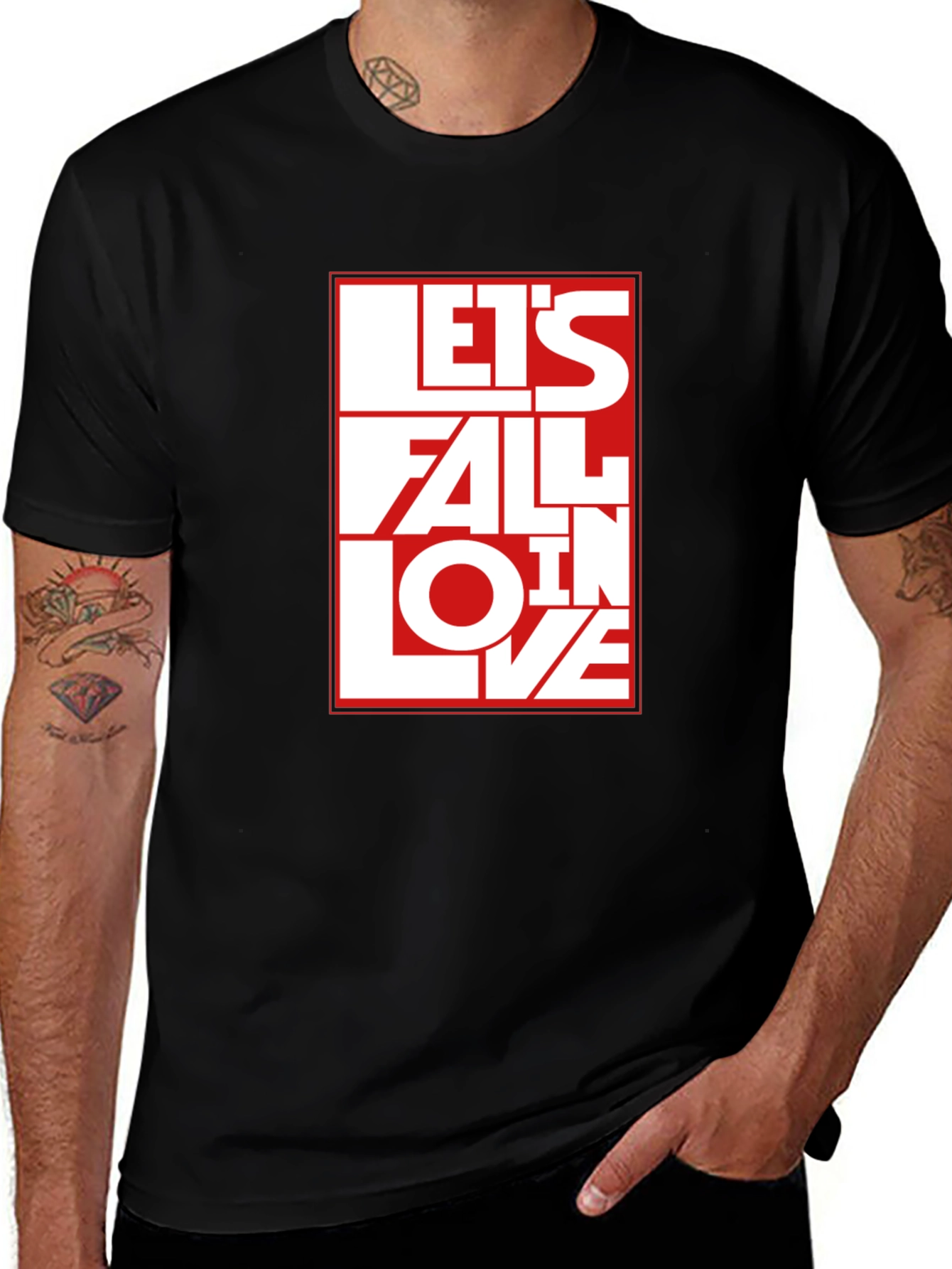 Variant 8 of Let's Fall In Love Graphic Tee - Black Cotton T-Shirt