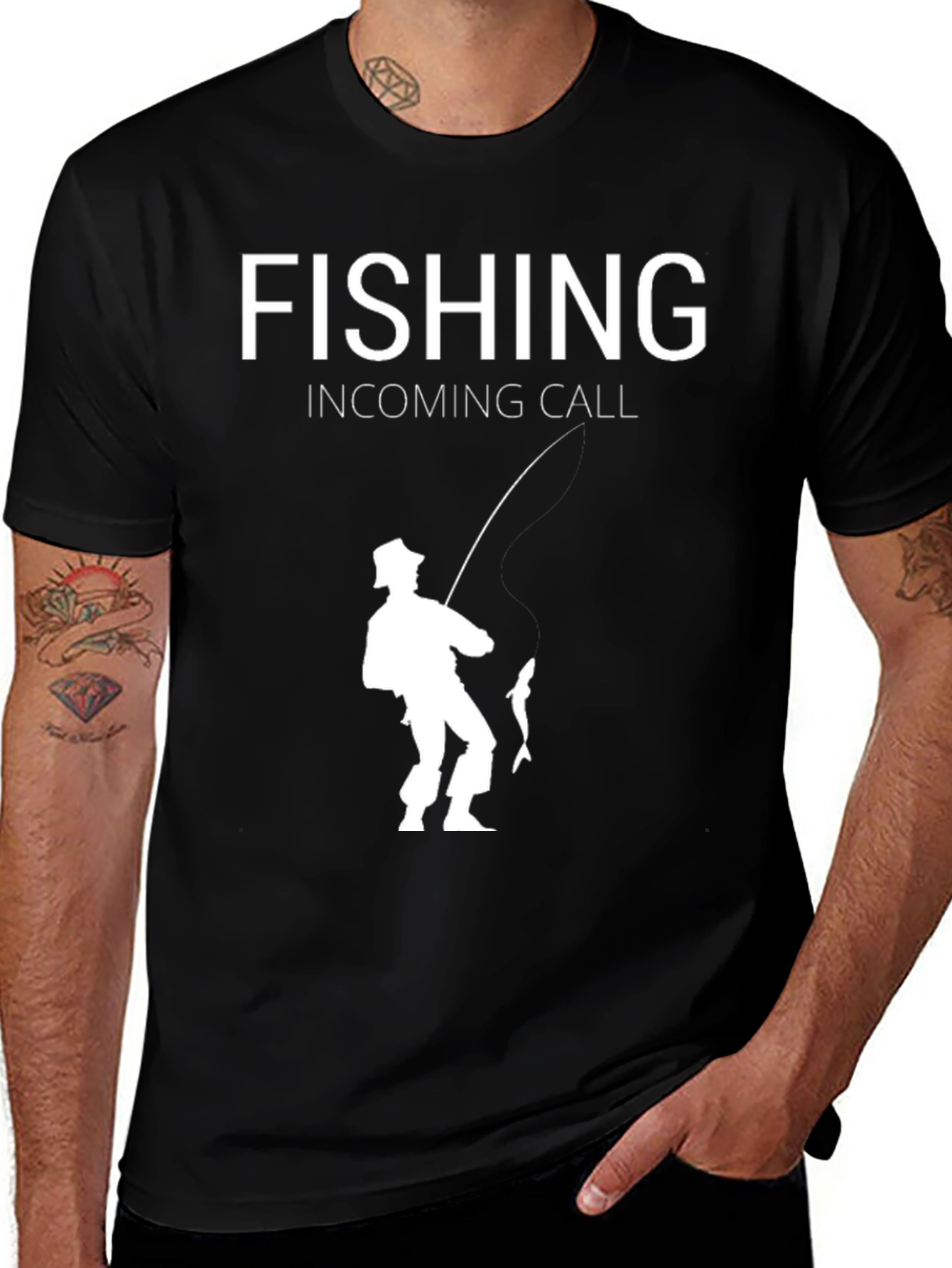 Variant 27 of Fishing Incoming Call Black Graphic Tee