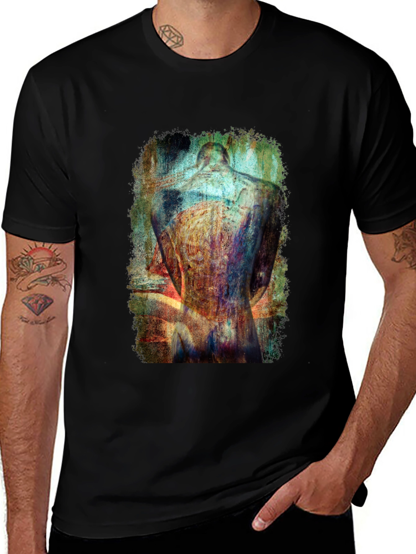 Black Abstract Back Graphic T-Shirt - Modern Art Tee main image