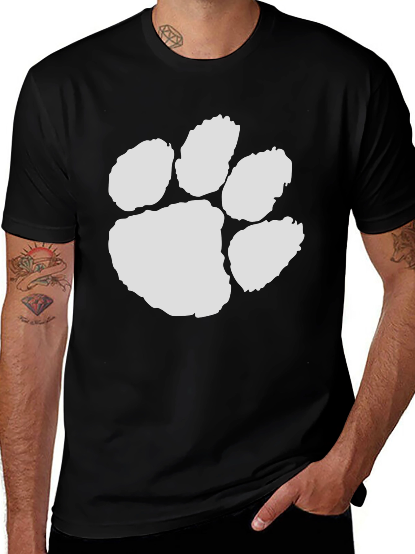 Variant 29 of Black T-Shirt with White Paw Print Graphic